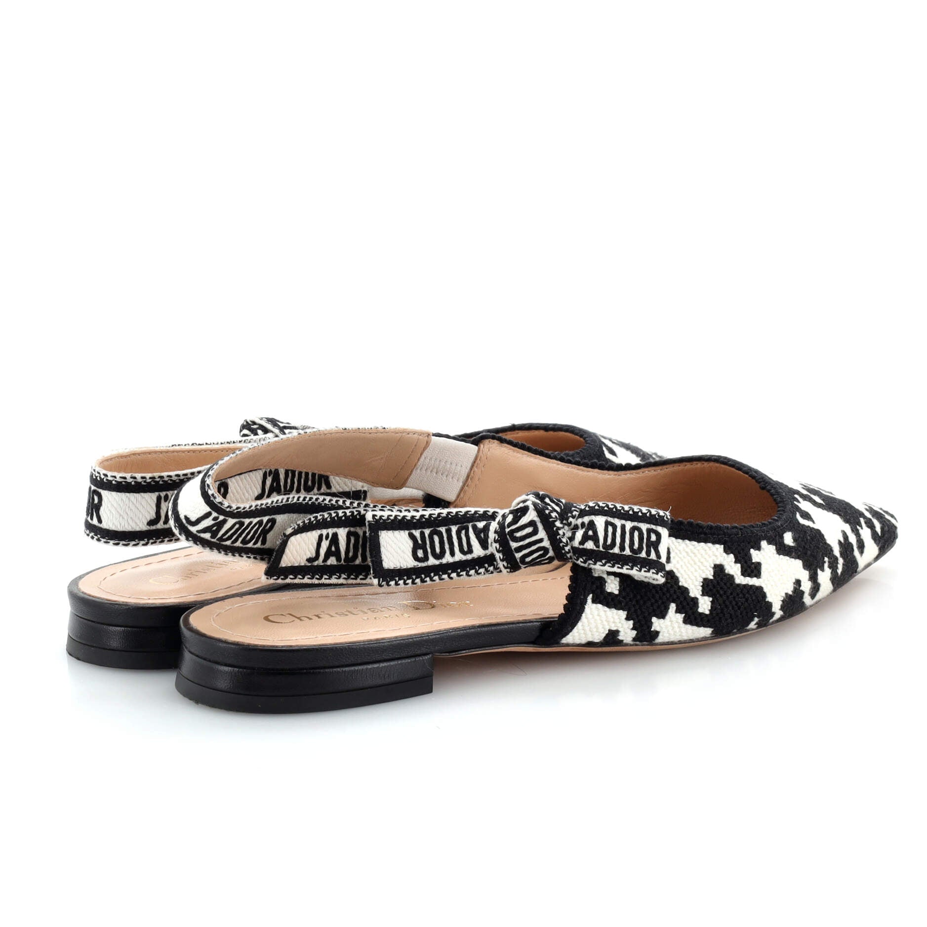Women's J'adior Slingback Flats Houndstooth Embroidered Cotton