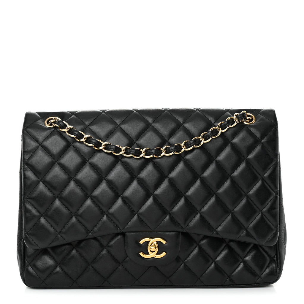 Lambskin Quilted Maxi Single Flap Black