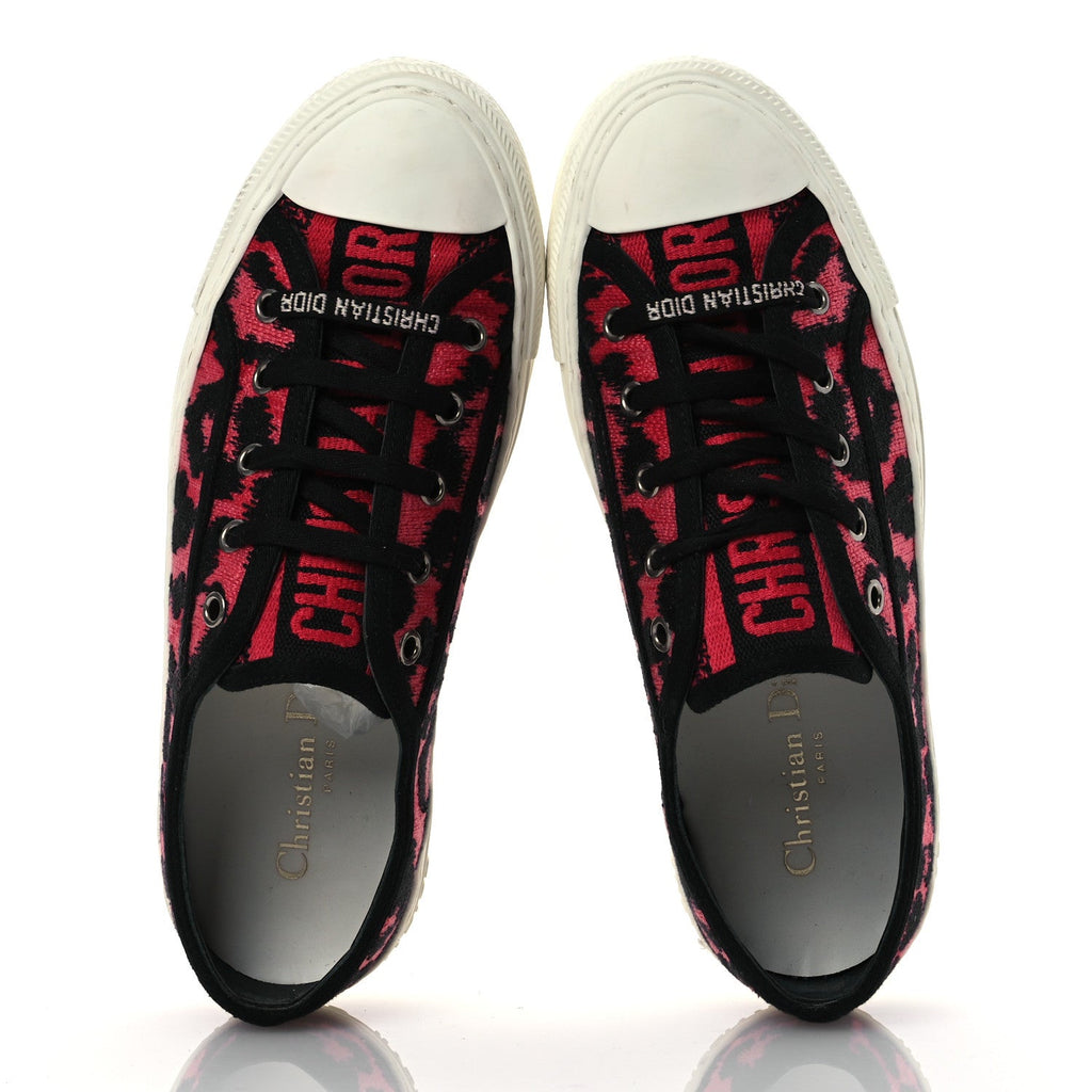 Canvas Leopard Embroidered Womens Walk N Dior Low Top Sneakers 37.5 Framboise