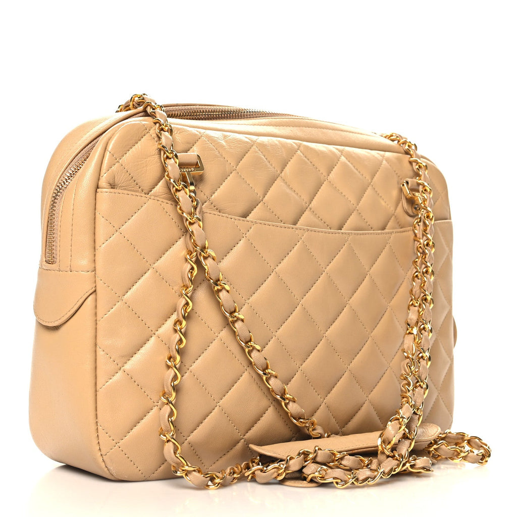 Lambskin Quilted Camera Case Beige