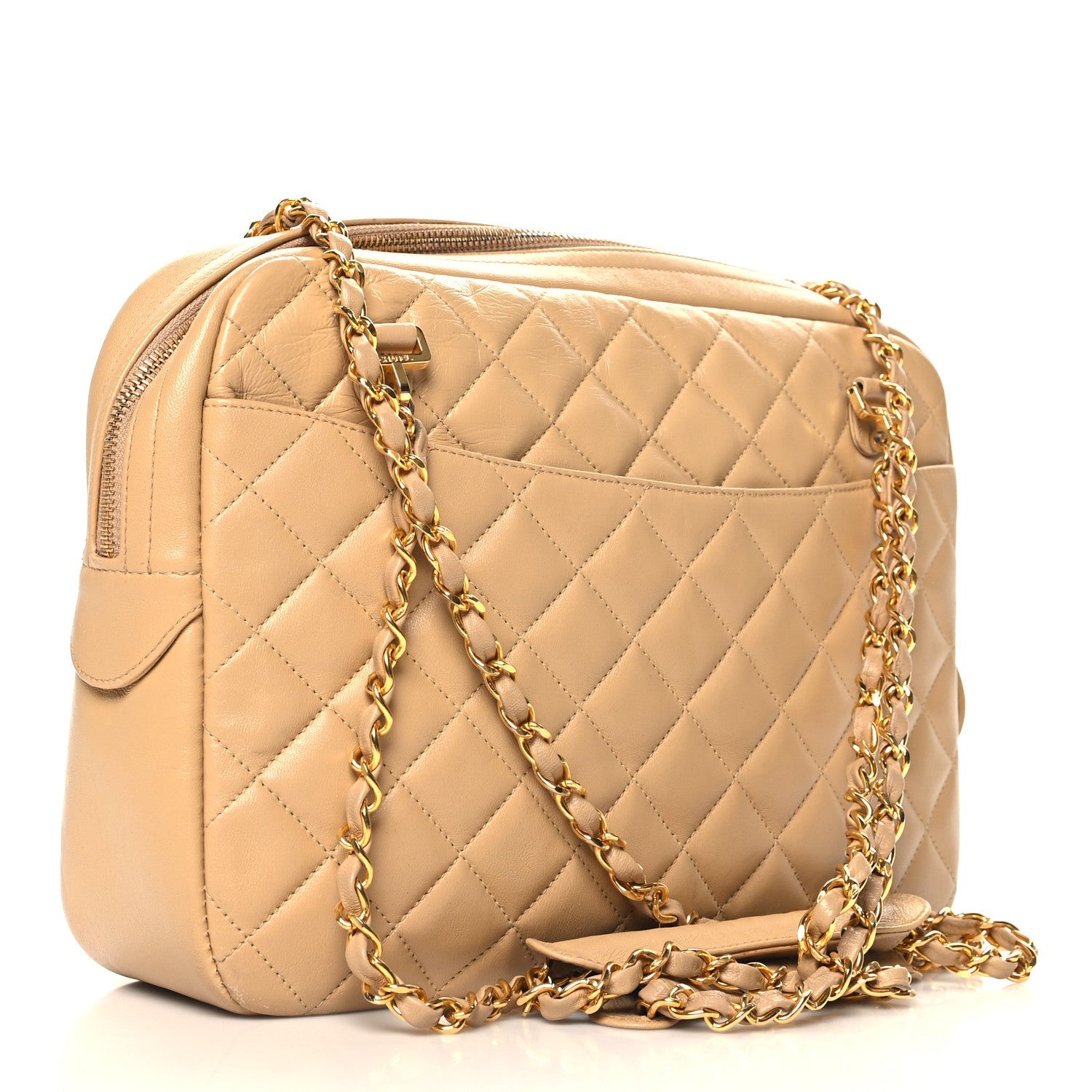Lambskin Quilted Camera Case Beige