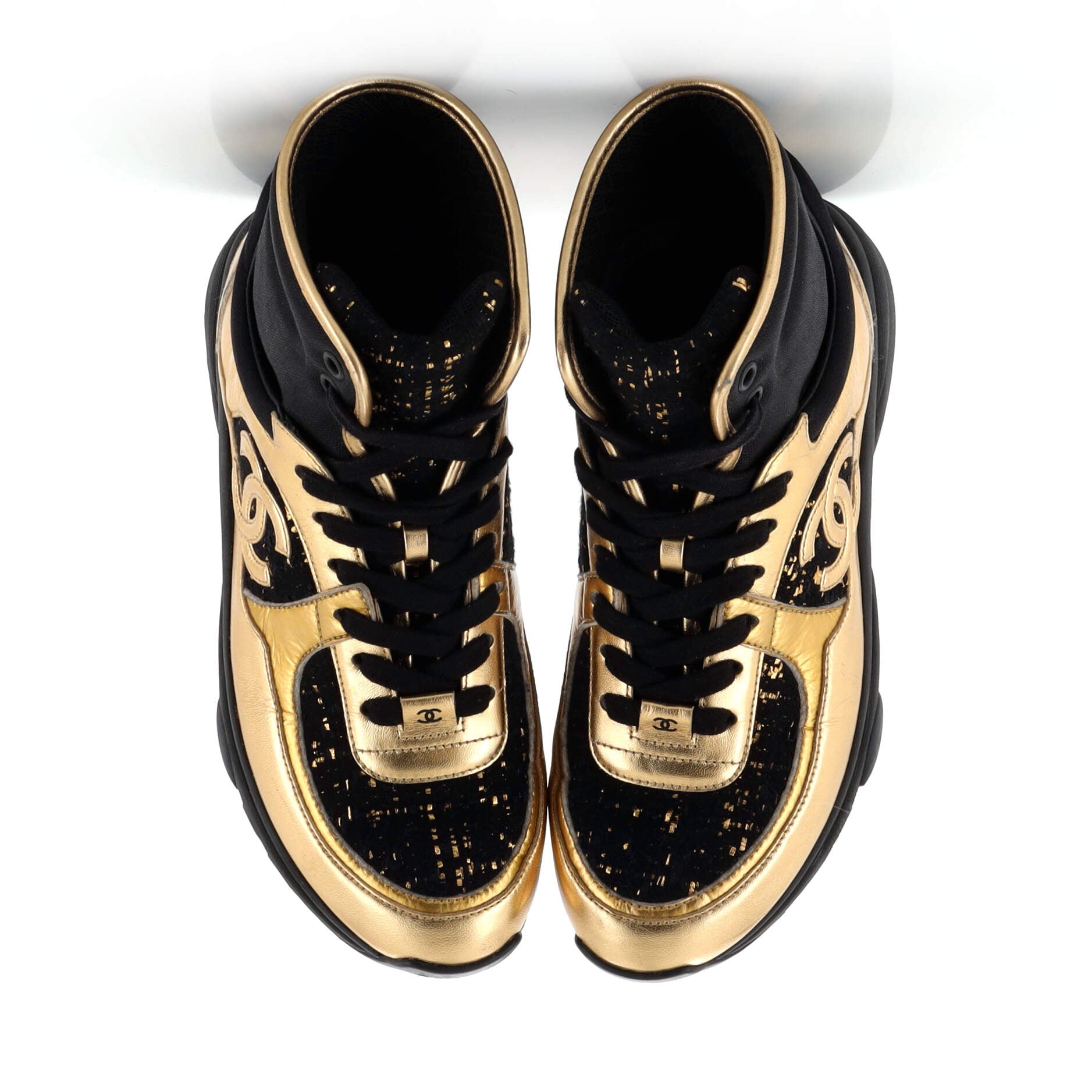 Women's CC High-Top Sneakers Leather with Tweed and Fabric