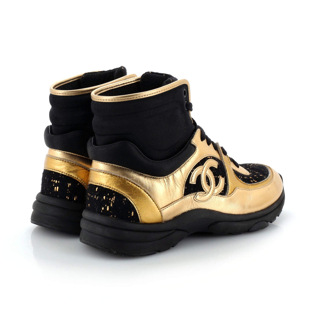 Women's CC High-Top Sneakers Leather with Tweed and Fabric