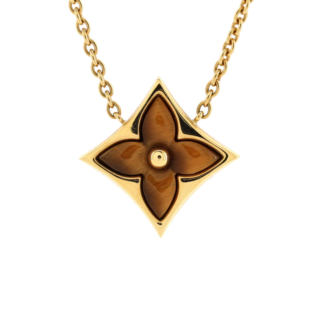 Color Blossom Star Pendant Necklace 18K Yellow Gold with Tigers Eye