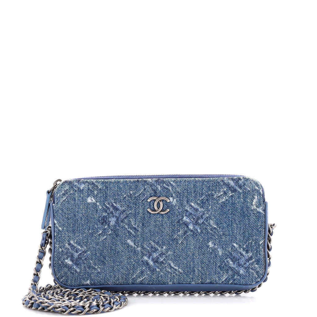 Double Zip Clutch with Chain Printed Denim