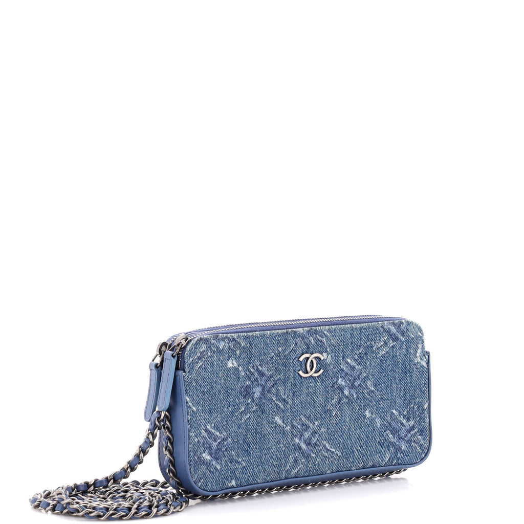 Double Zip Clutch with Chain Printed Denim