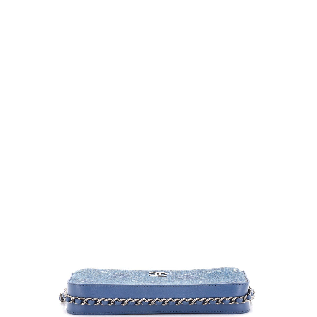 Double Zip Clutch with Chain Printed Denim