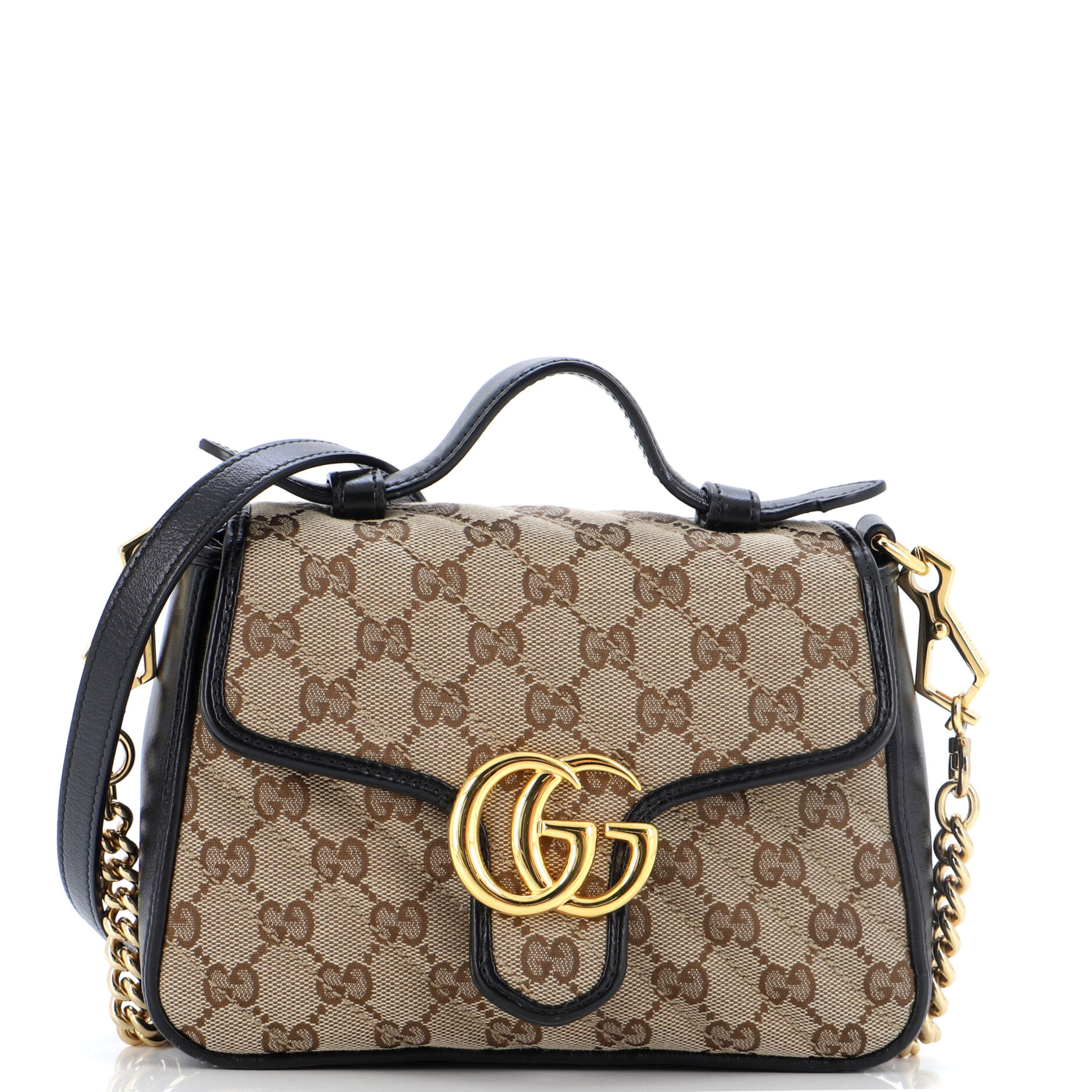 GG Marmont Top Handle Flap Bag Diagonal Quilted GG Canvas Mini
