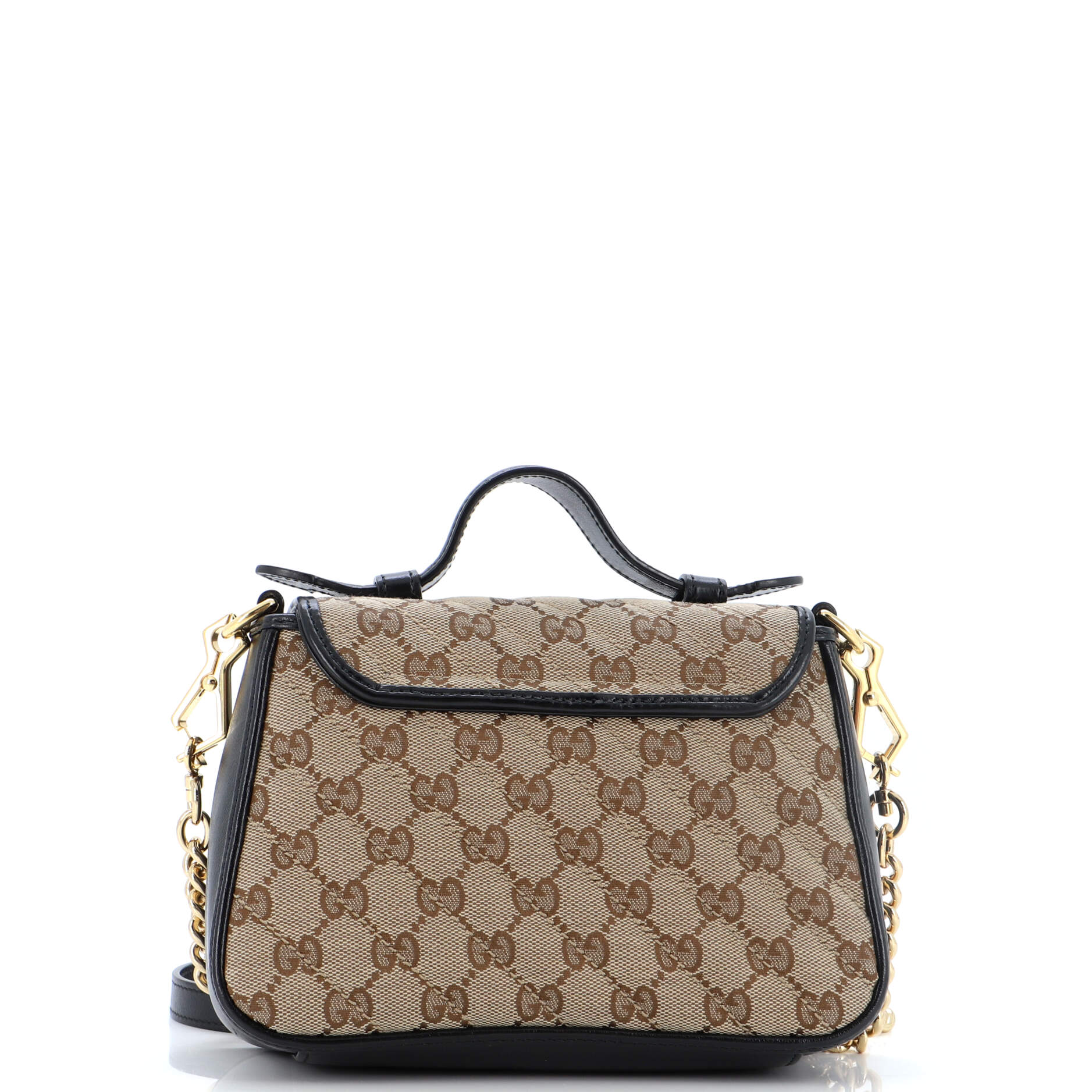 GG Marmont Top Handle Flap Bag Diagonal Quilted GG Canvas Mini