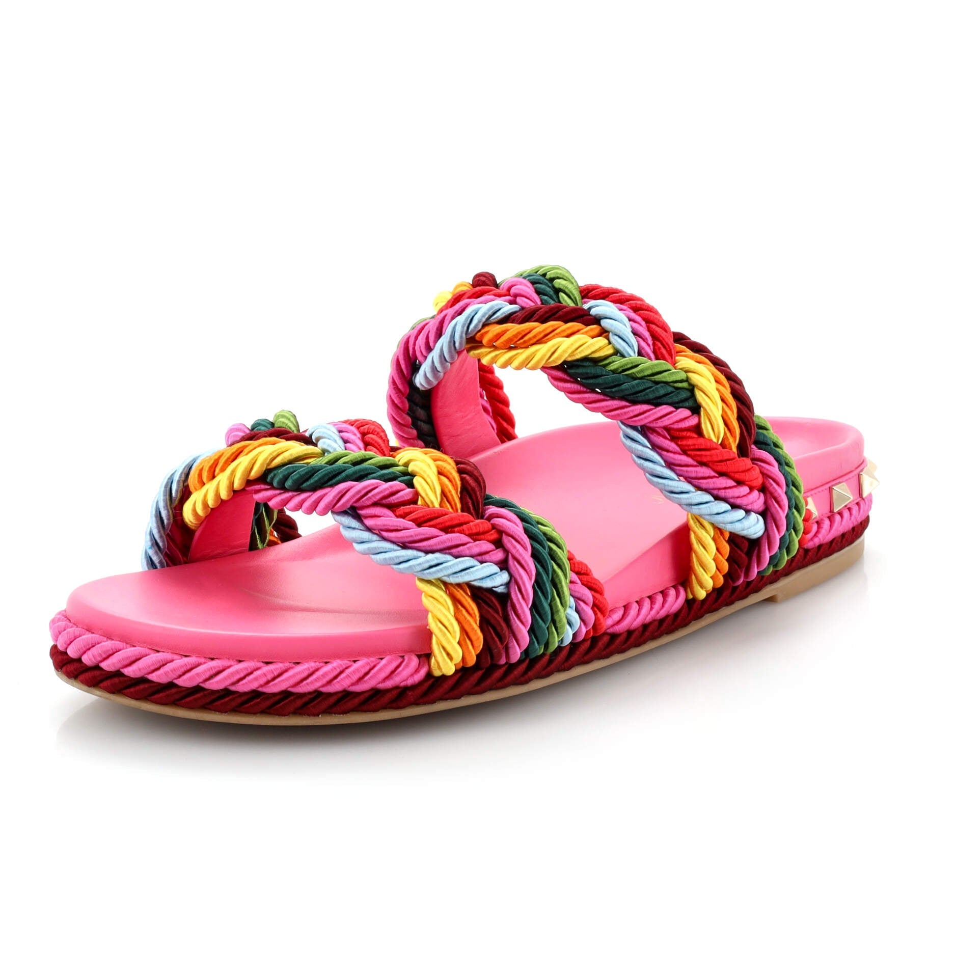 Women's Rockstud Slide Sandals Rope with Leather