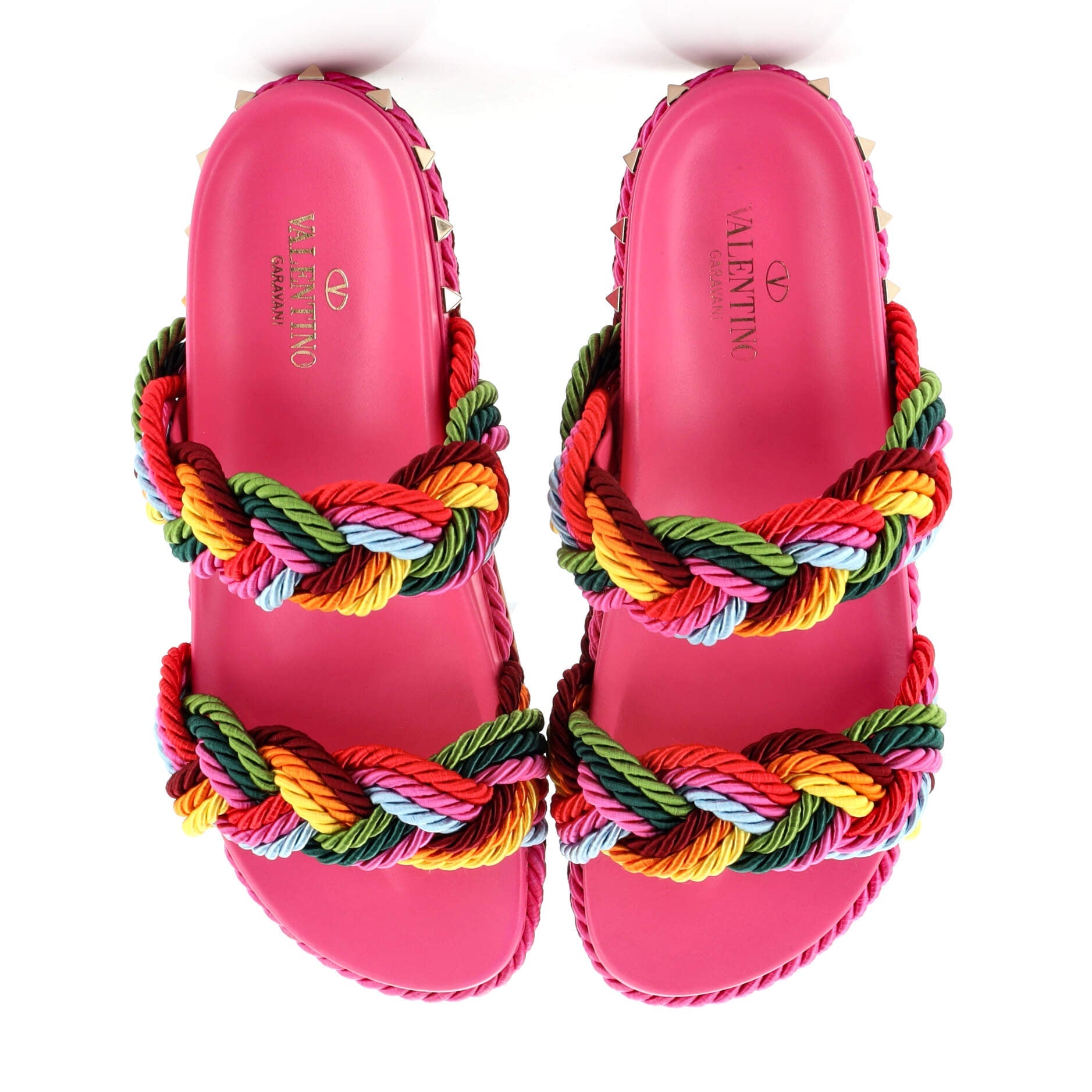 Women's Rockstud Slide Sandals Rope with Leather