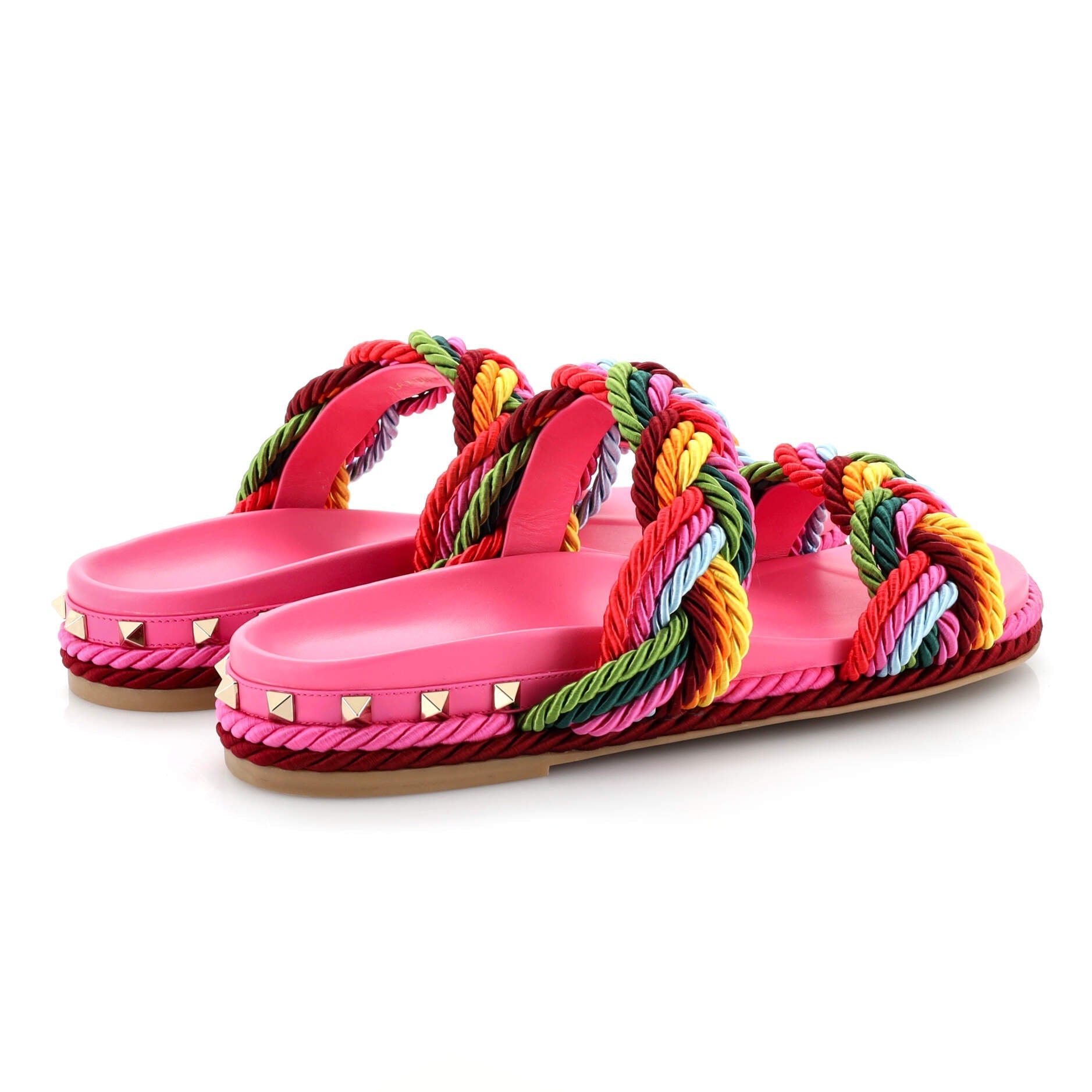 Women's Rockstud Slide Sandals Rope with Leather