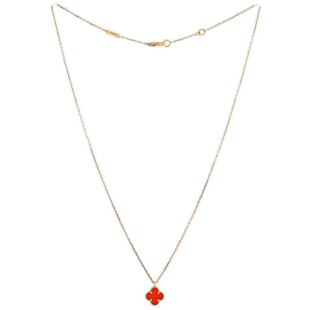 Sweet Alhambra Pendant Necklace 18K Rose Gold and Carnelian