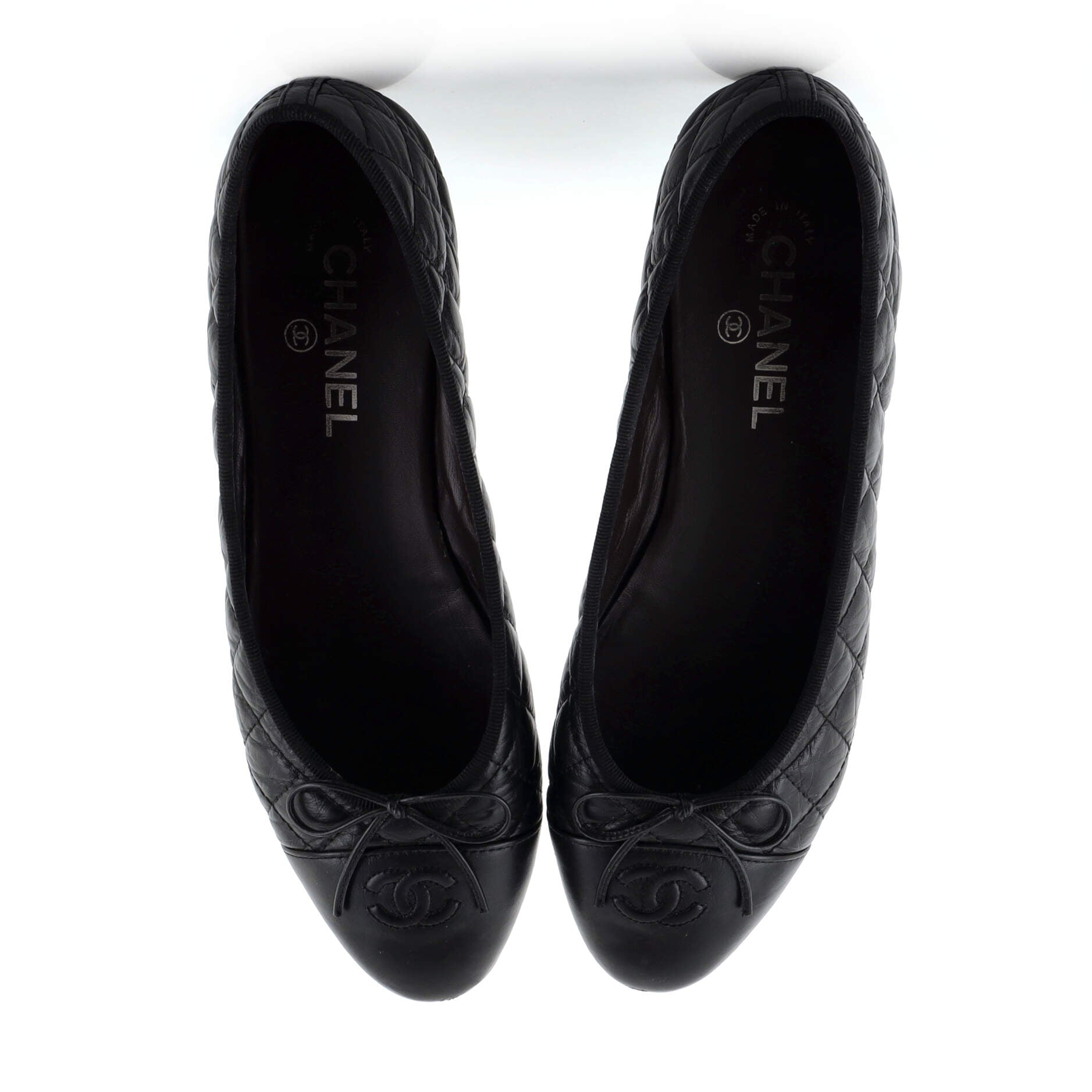 Women's CC Cap Toe Bow Ballerina Flats Quilted Leather