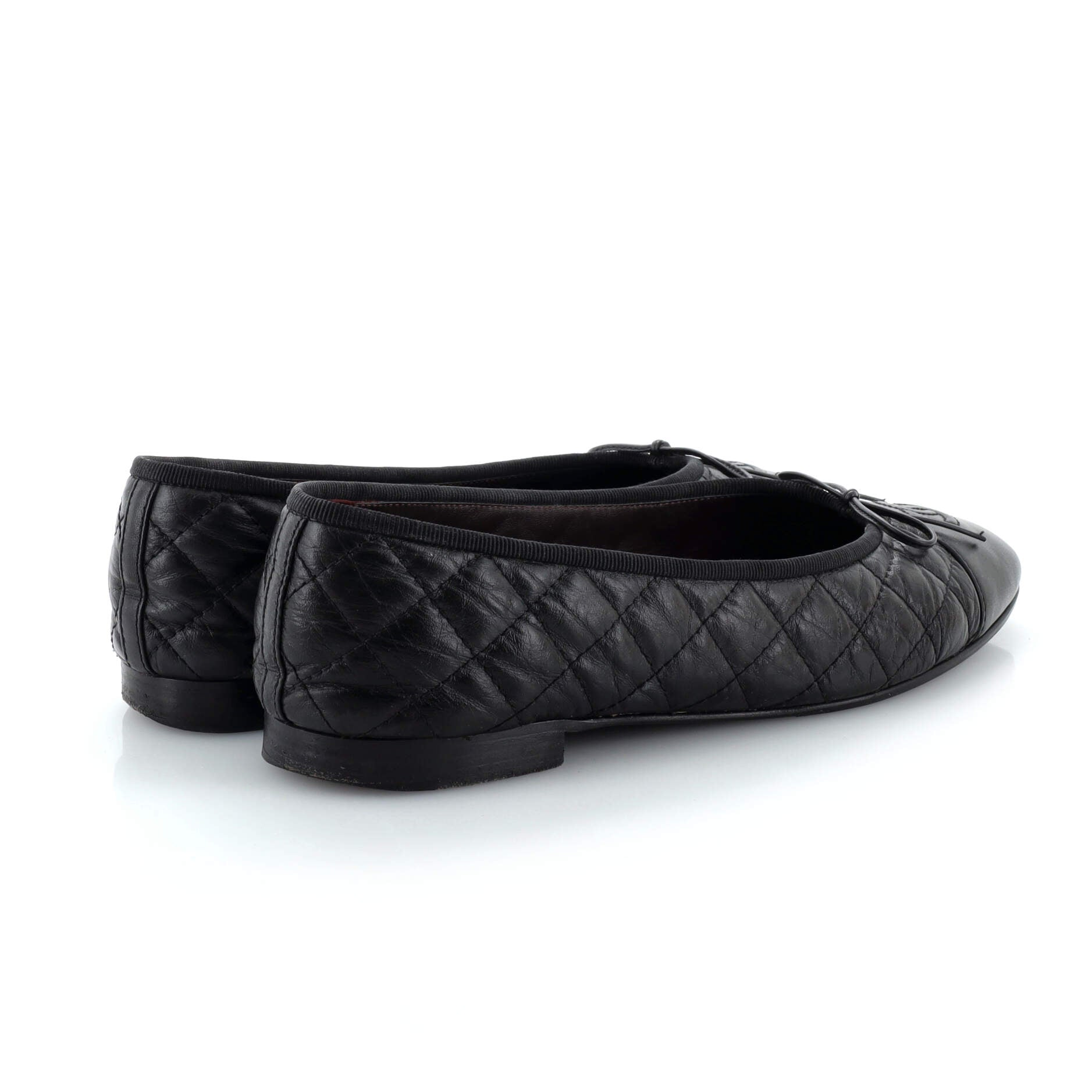 Women's CC Cap Toe Bow Ballerina Flats Quilted Leather