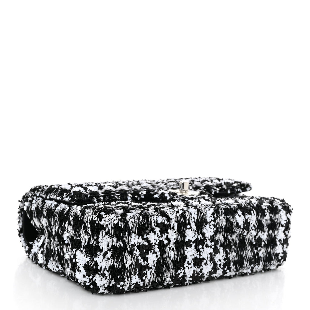 Sequin Houndstooth Medium Flap Black White