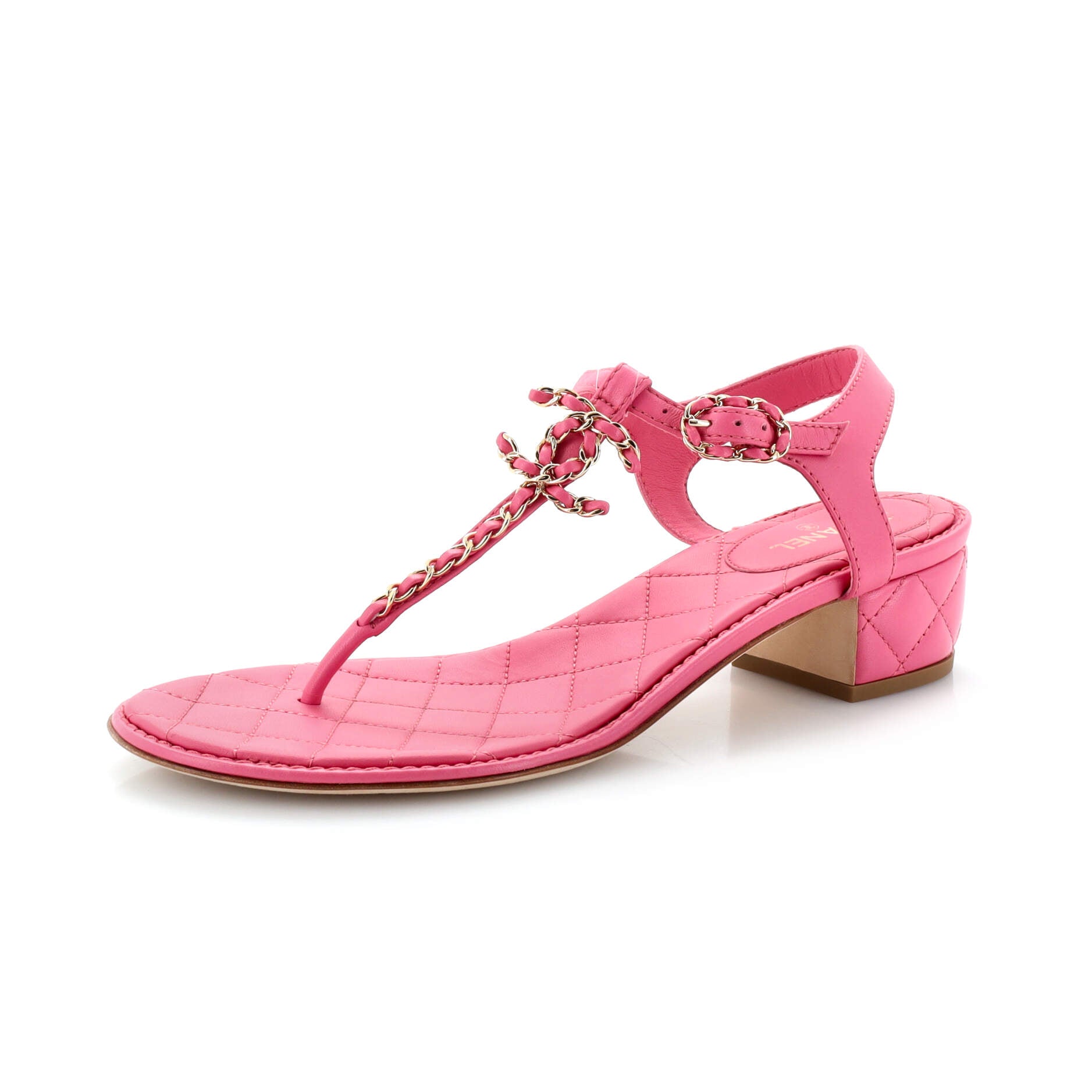Women's CC Chain T-Strap Sandals Quilted Leather