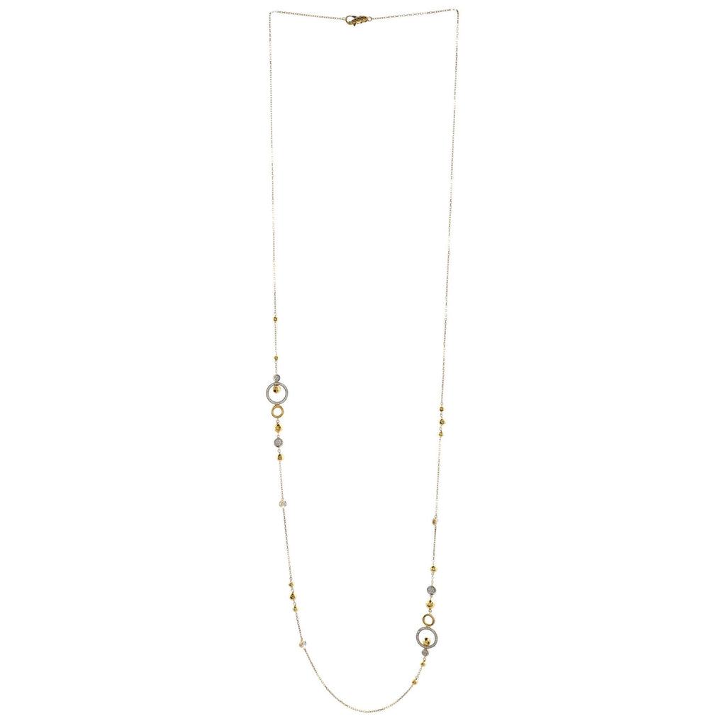 Dot Hammered Sautoir Chain Necklace 18K Yellow Gold with Pave Diamonds Long
