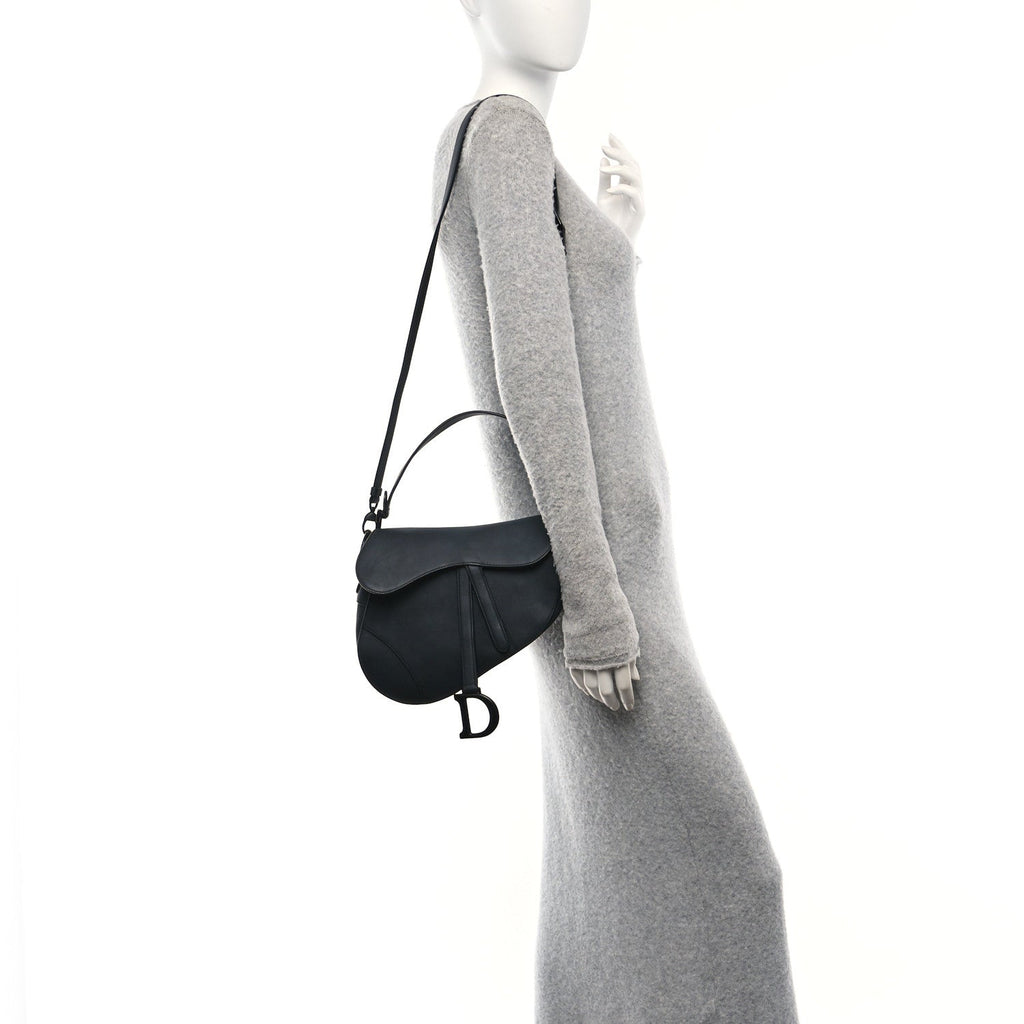Ultra Matte Calfskin Saddle Bag With Strap Black