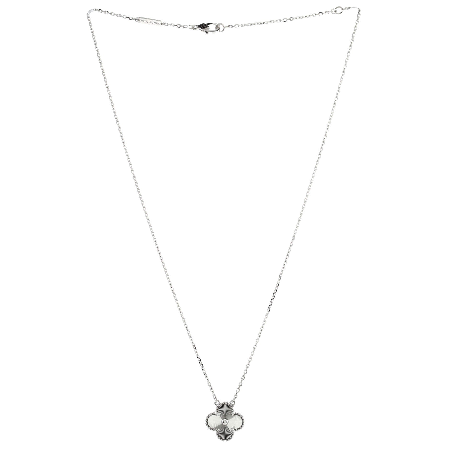 Vintage Alhambra Pendant Necklace Guilloche 18K White Gold
