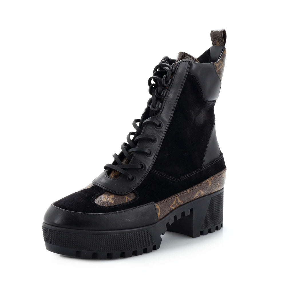 Women's Laureate Platform Desert Boots Suede with Monogram Canvas