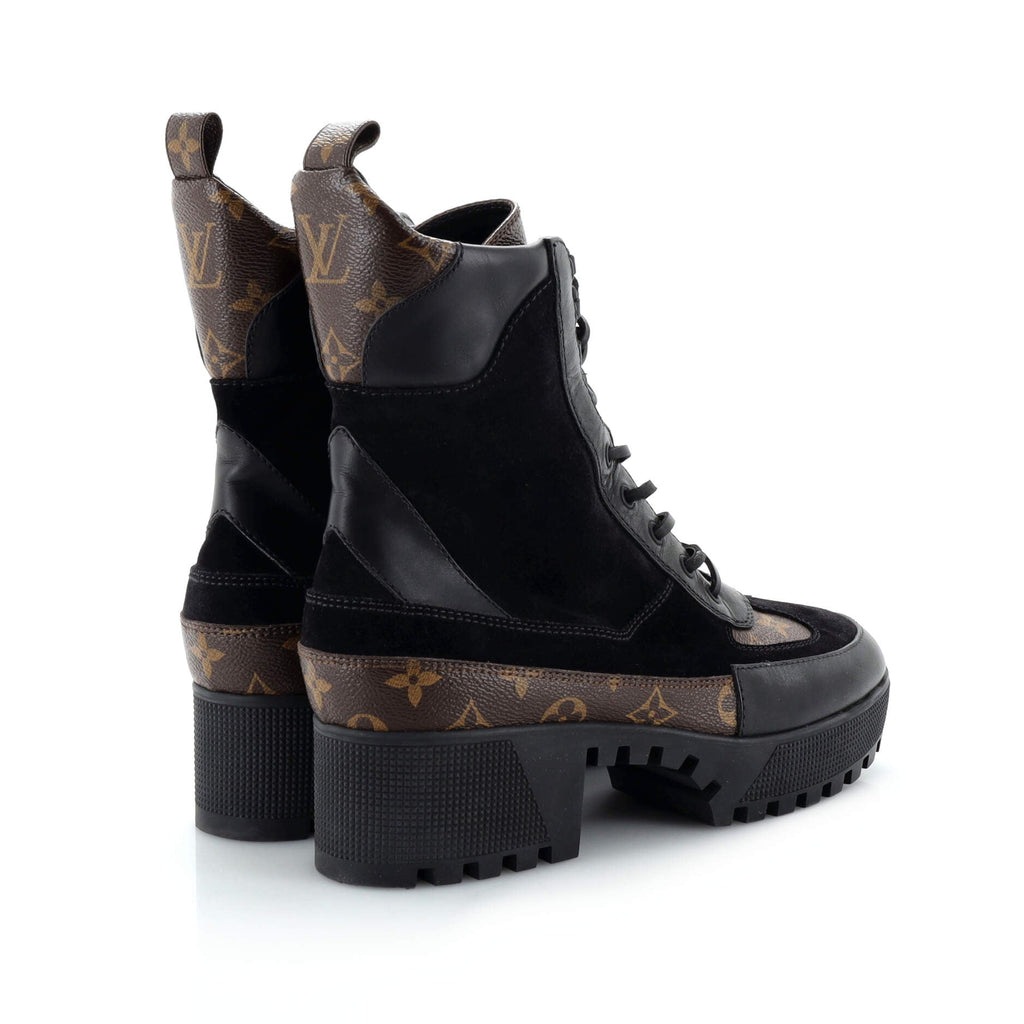 Women's Laureate Platform Desert Boots Suede with Monogram Canvas