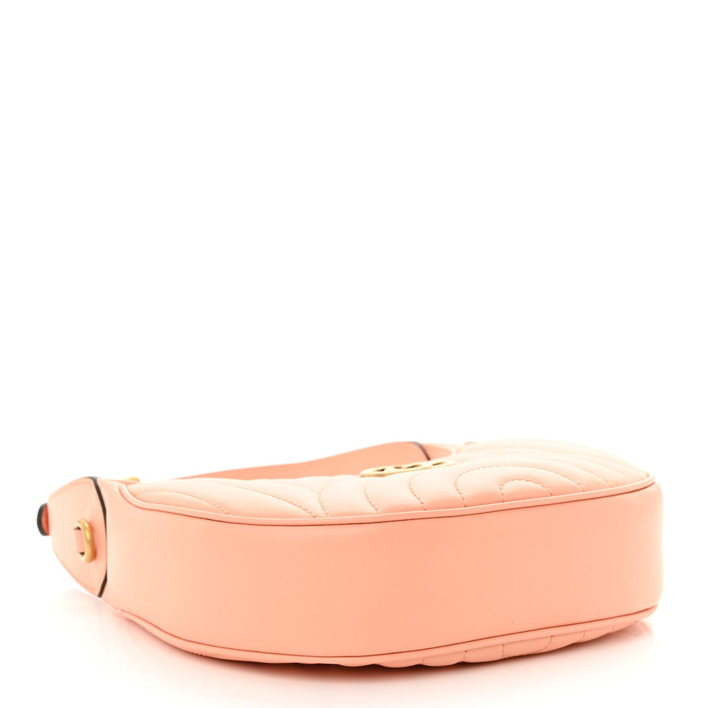 Calfskin Vertical Ring Matelasse Mini GG Marmont Half Moon Hobo Peachy Chic