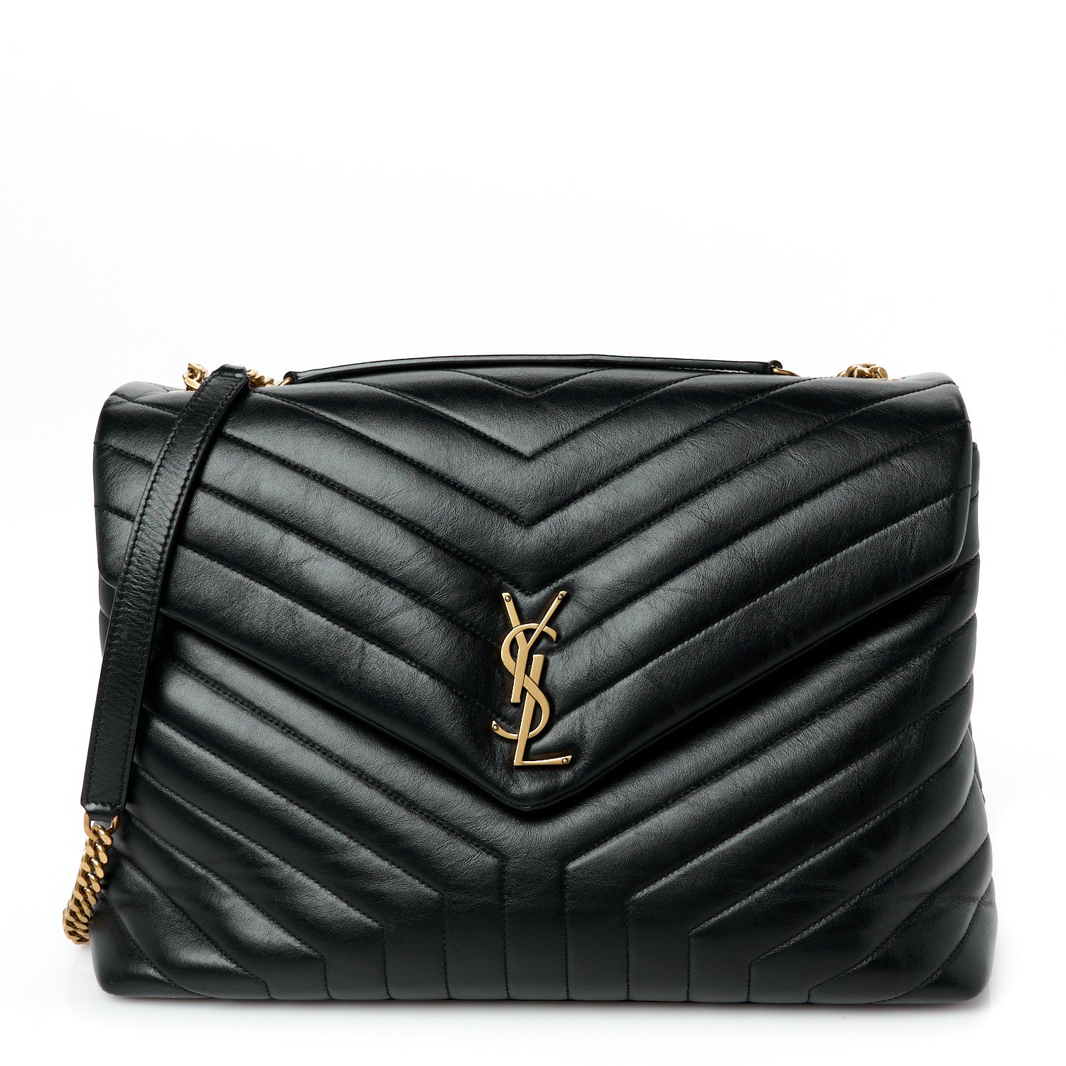 Calfskin Y Quilted Monogram Large Loulou Chain Satchel Black