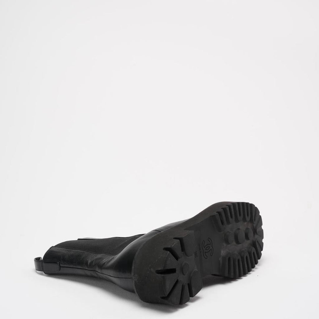 Chanel Black Crumpled Cap Toe Short Boots 38
