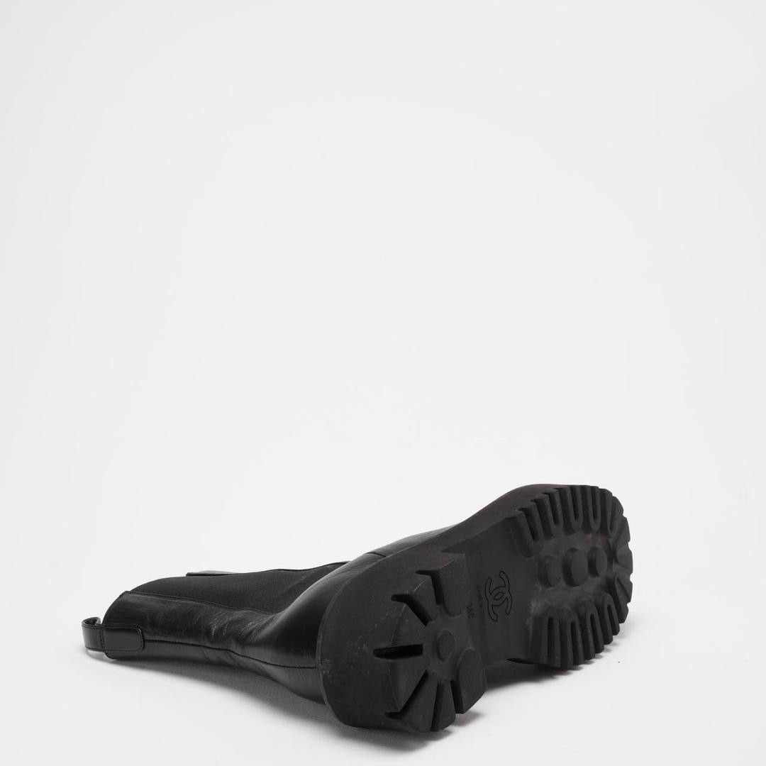 Chanel Black Crumpled Cap Toe Short Boots 38