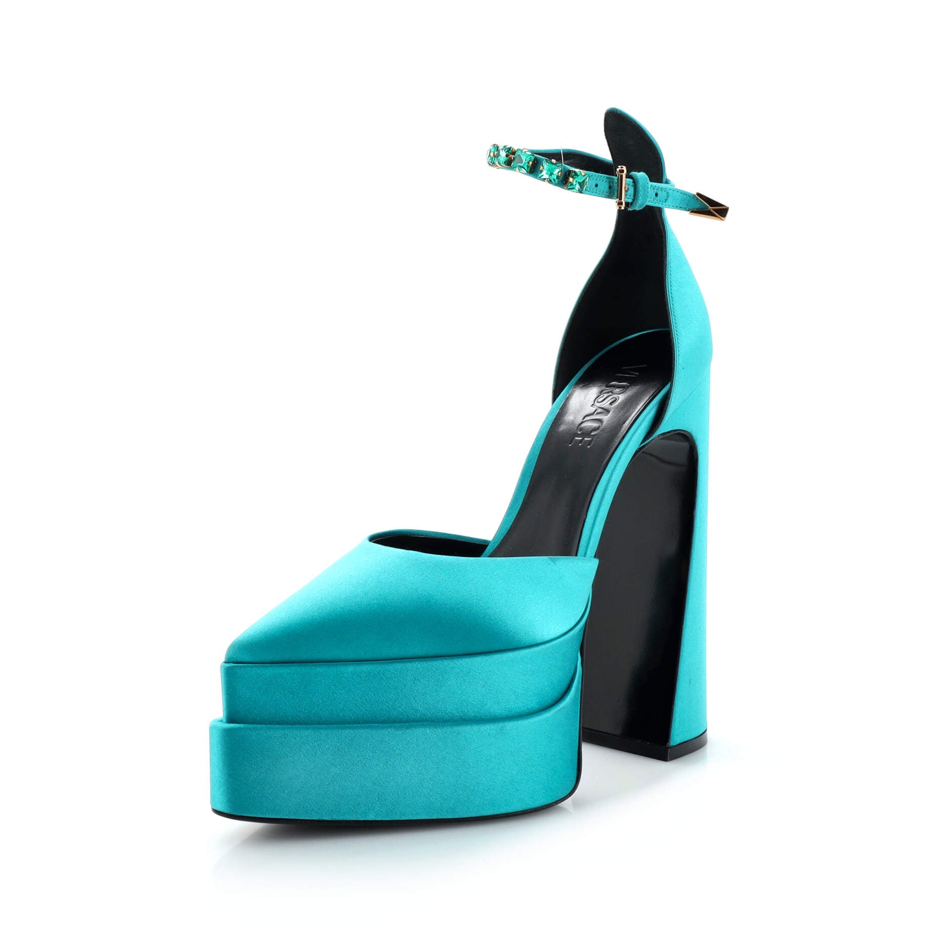 Women's Medusa Aevitas Pointed Platform Pumps Satin with Crystals