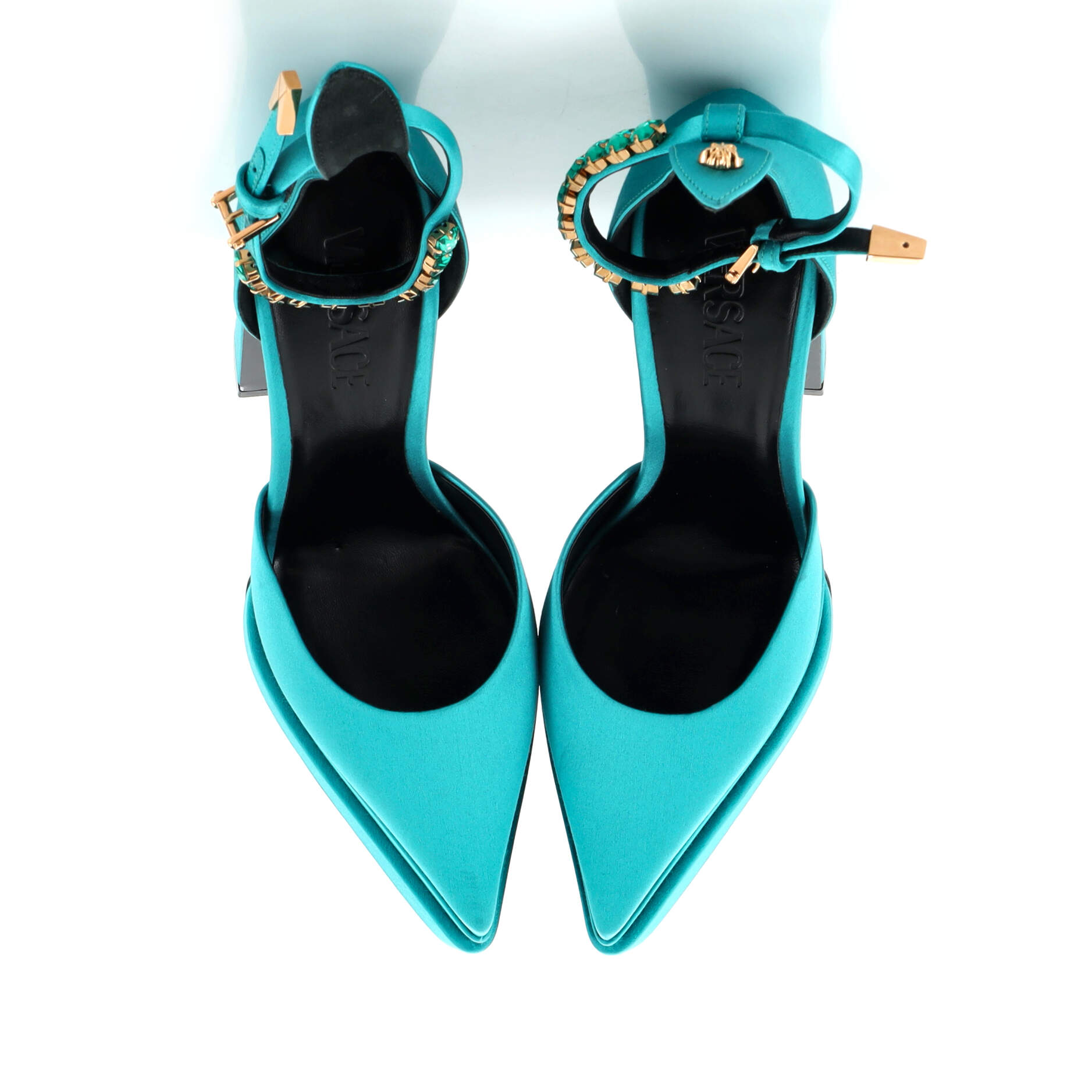 Women's Medusa Aevitas Pointed Platform Pumps Satin with Crystals