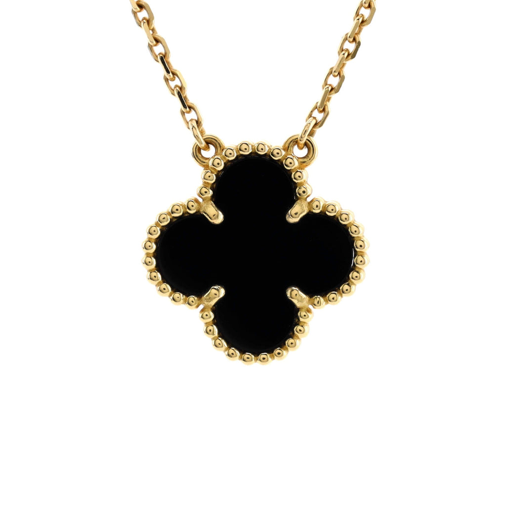 Vintage Alhambra Pendant Necklace 18K Yellow Gold and Onyx