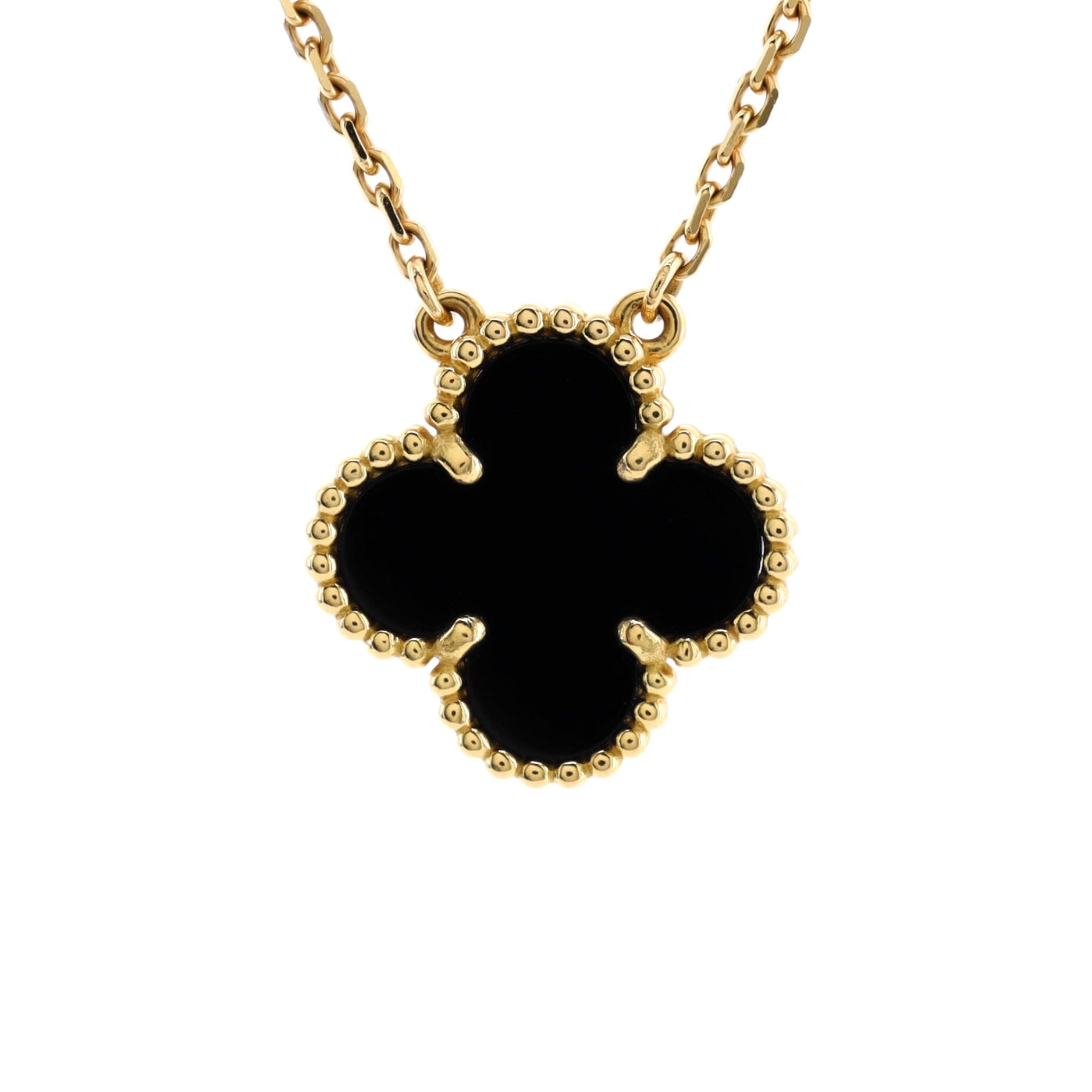 Vintage Alhambra Pendant Necklace 18K Yellow Gold and Onyx