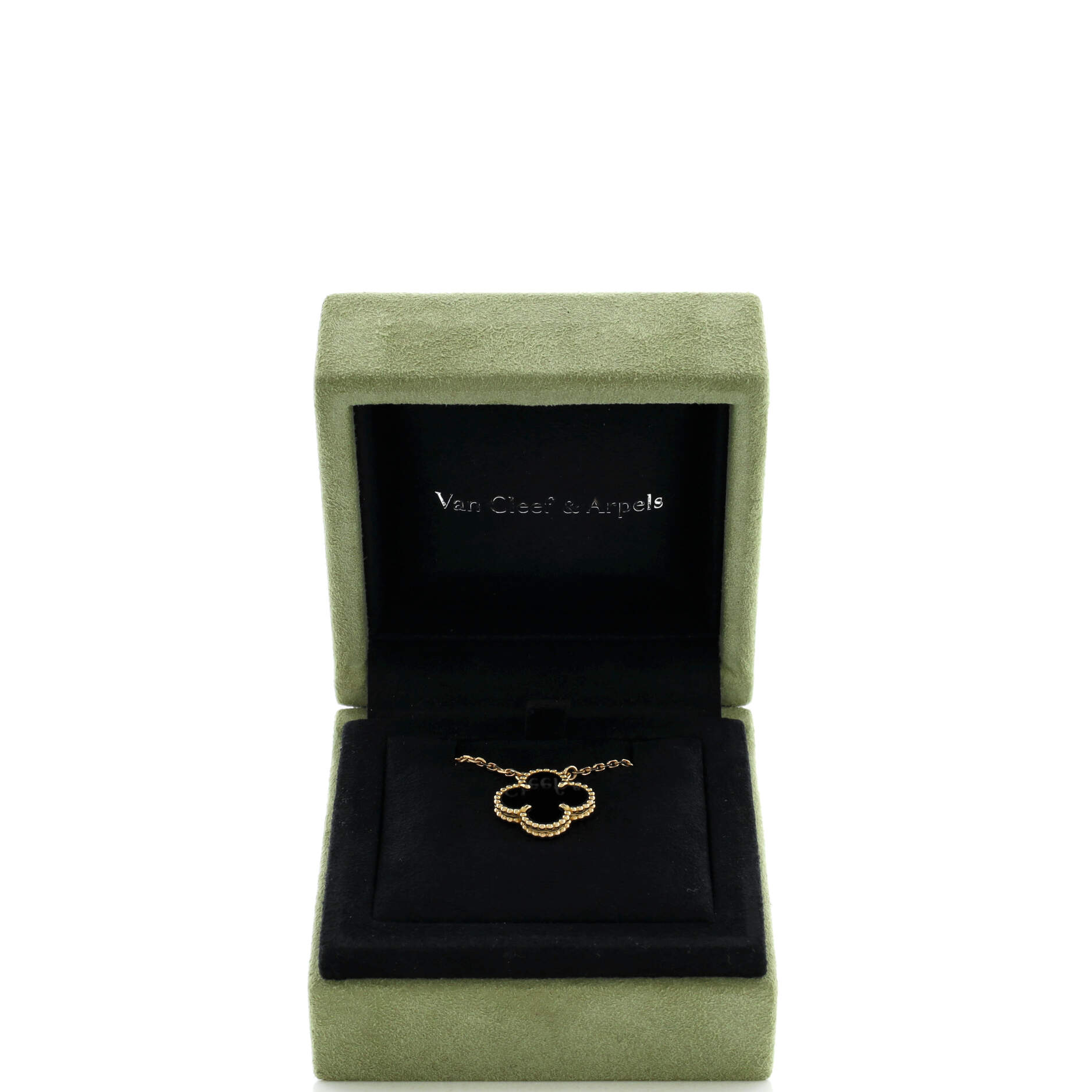 Vintage Alhambra Pendant Necklace 18K Yellow Gold and Onyx