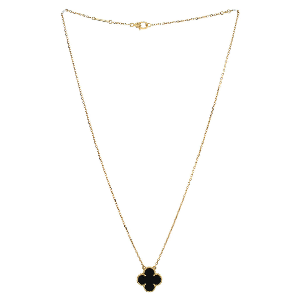 Vintage Alhambra Pendant Necklace 18K Yellow Gold and Onyx