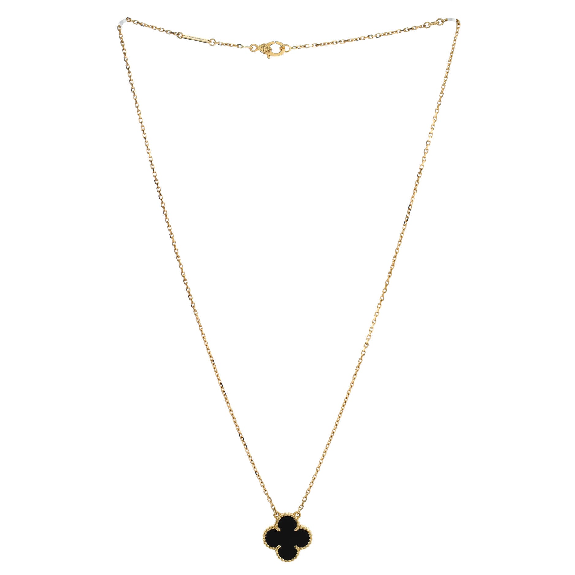 Vintage Alhambra Pendant Necklace 18K Yellow Gold and Onyx