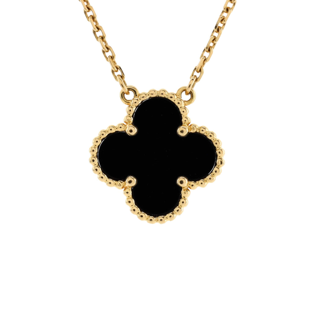 Vintage Alhambra Pendant Necklace 18K Yellow Gold and Onyx