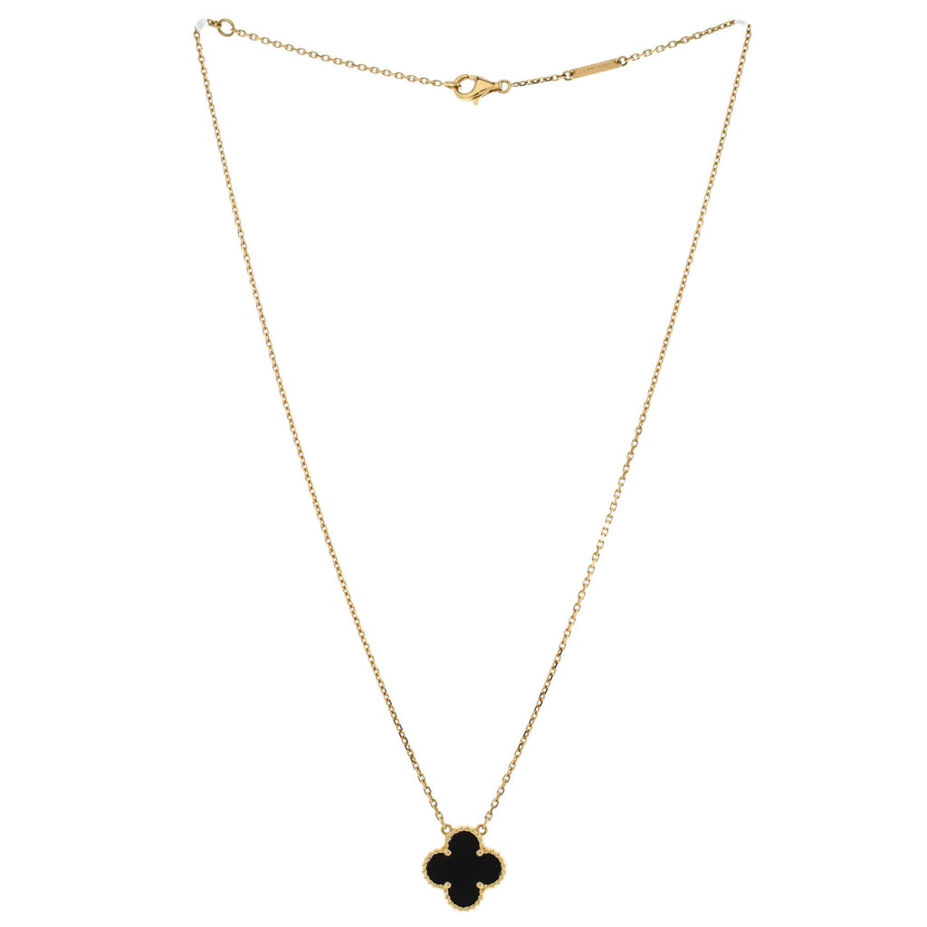 Vintage Alhambra Pendant Necklace 18K Yellow Gold and Onyx