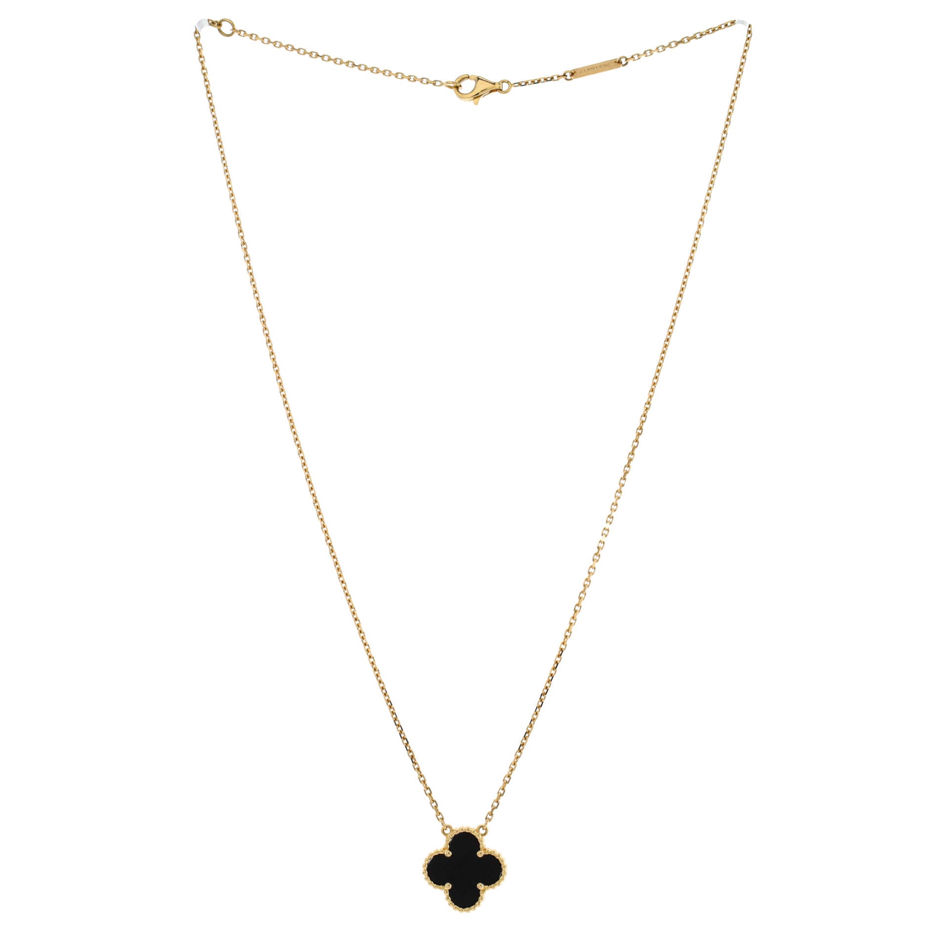 Vintage Alhambra Pendant Necklace 18K Yellow Gold and Onyx