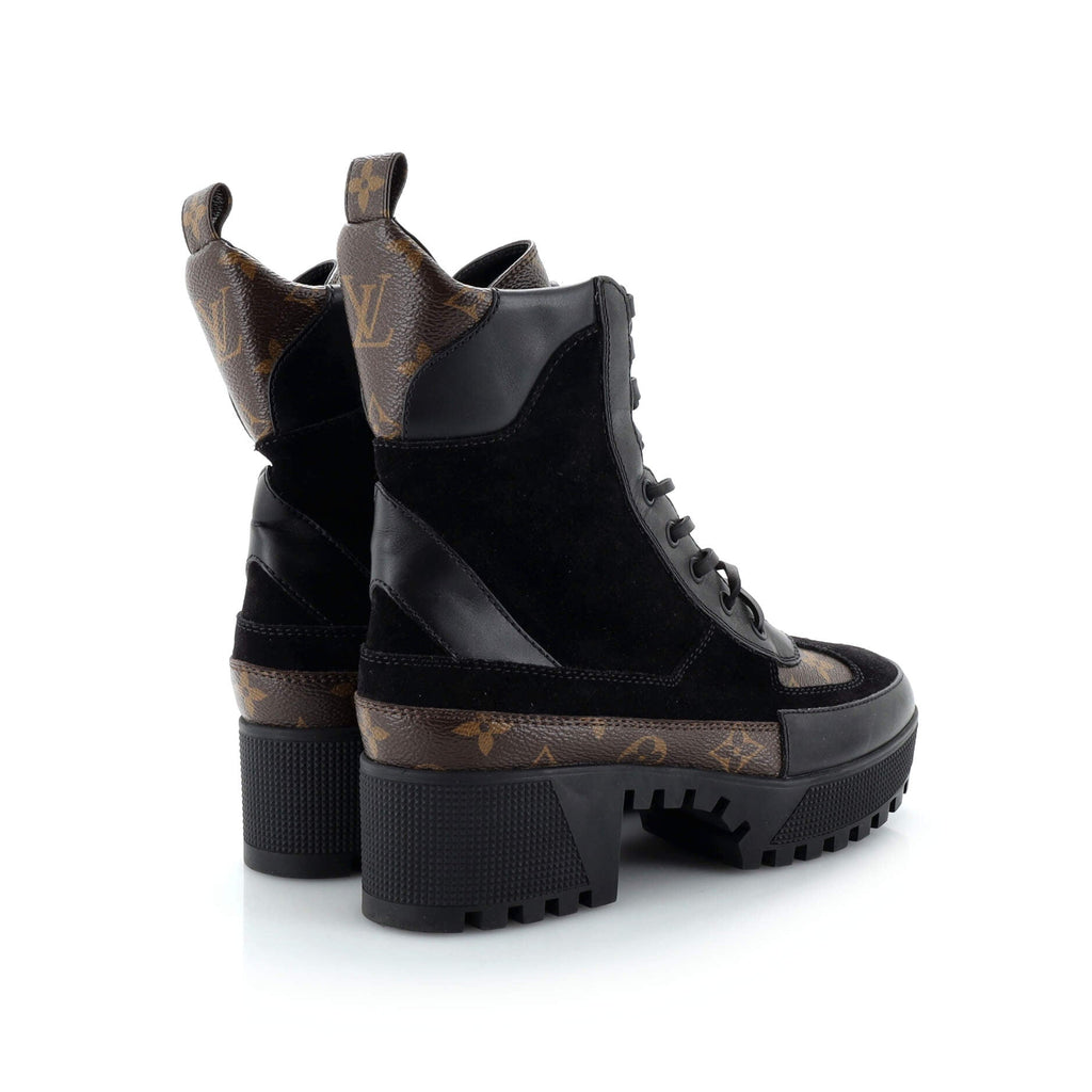 Women's Laureate Platform Desert Boots Suede with Monogram Canvas