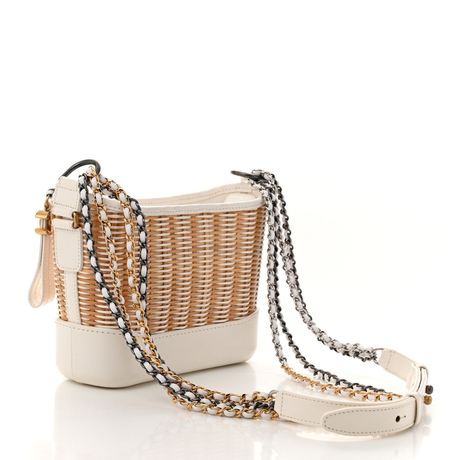 Rattan Calfskin Small Gabrielle Hobo Beige Ivory