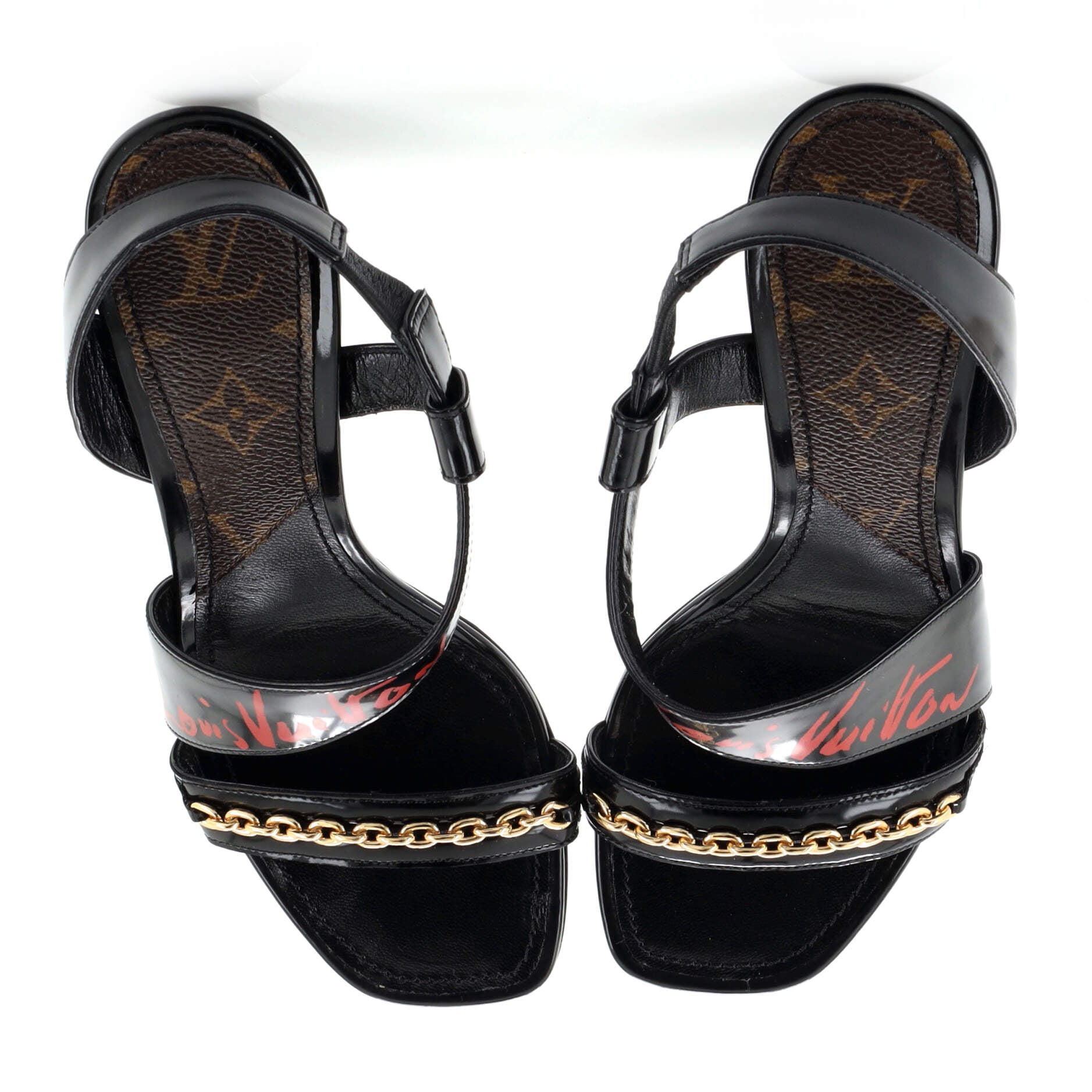 Women's Slingback Heeled Sandals Printed Patent wiith Monogram Canvas