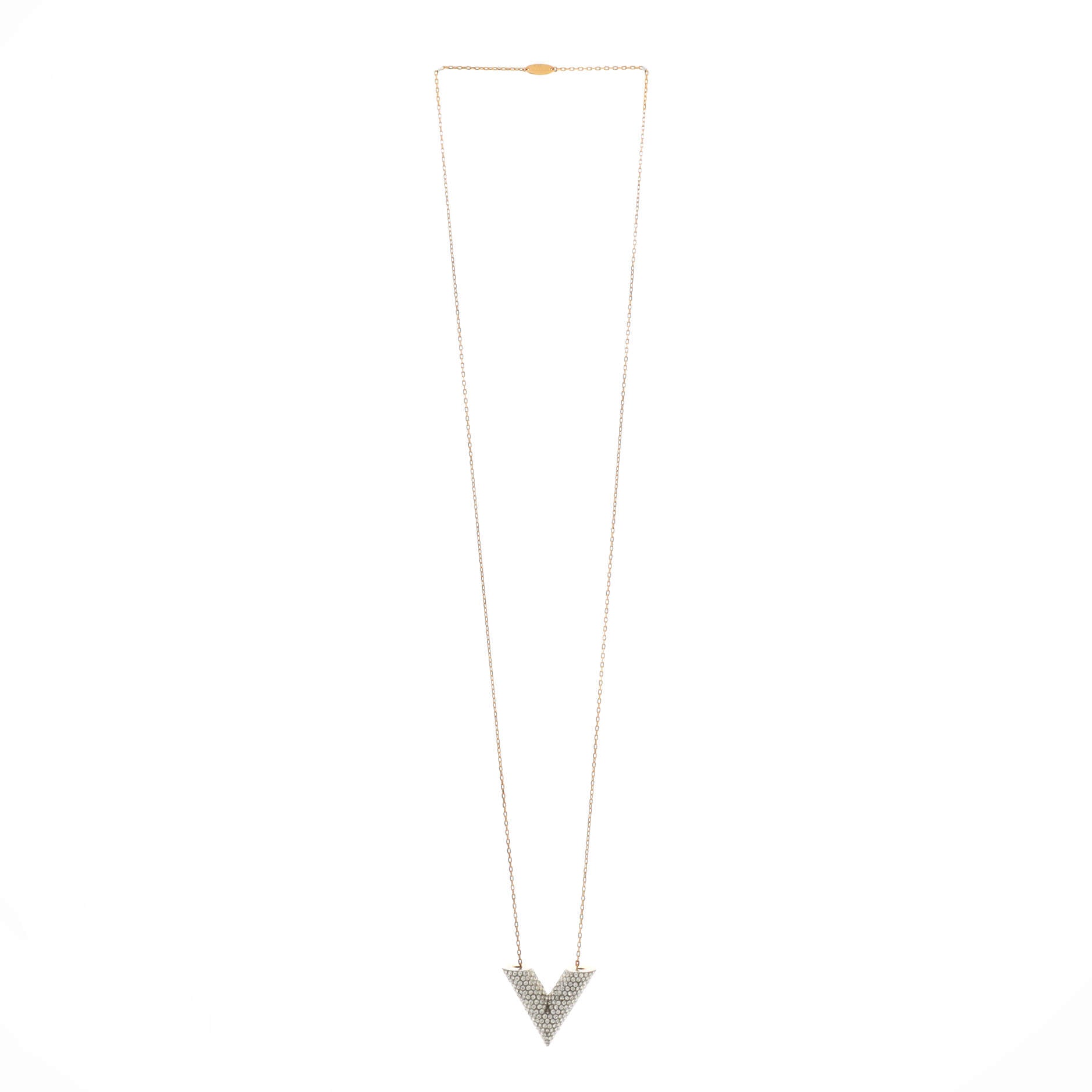 Essential V Necklace Metal with Crystals Large