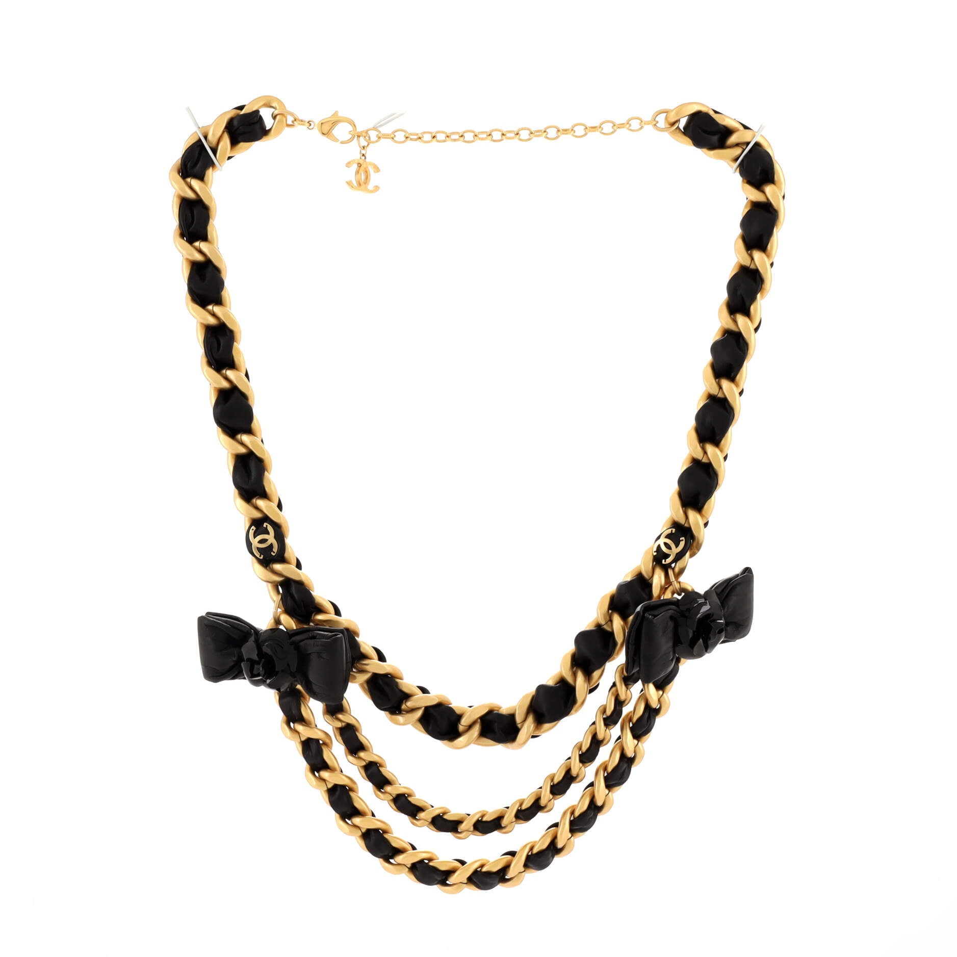 Camellia Bow Triple Woven Chain Belt Metal and Leather 85