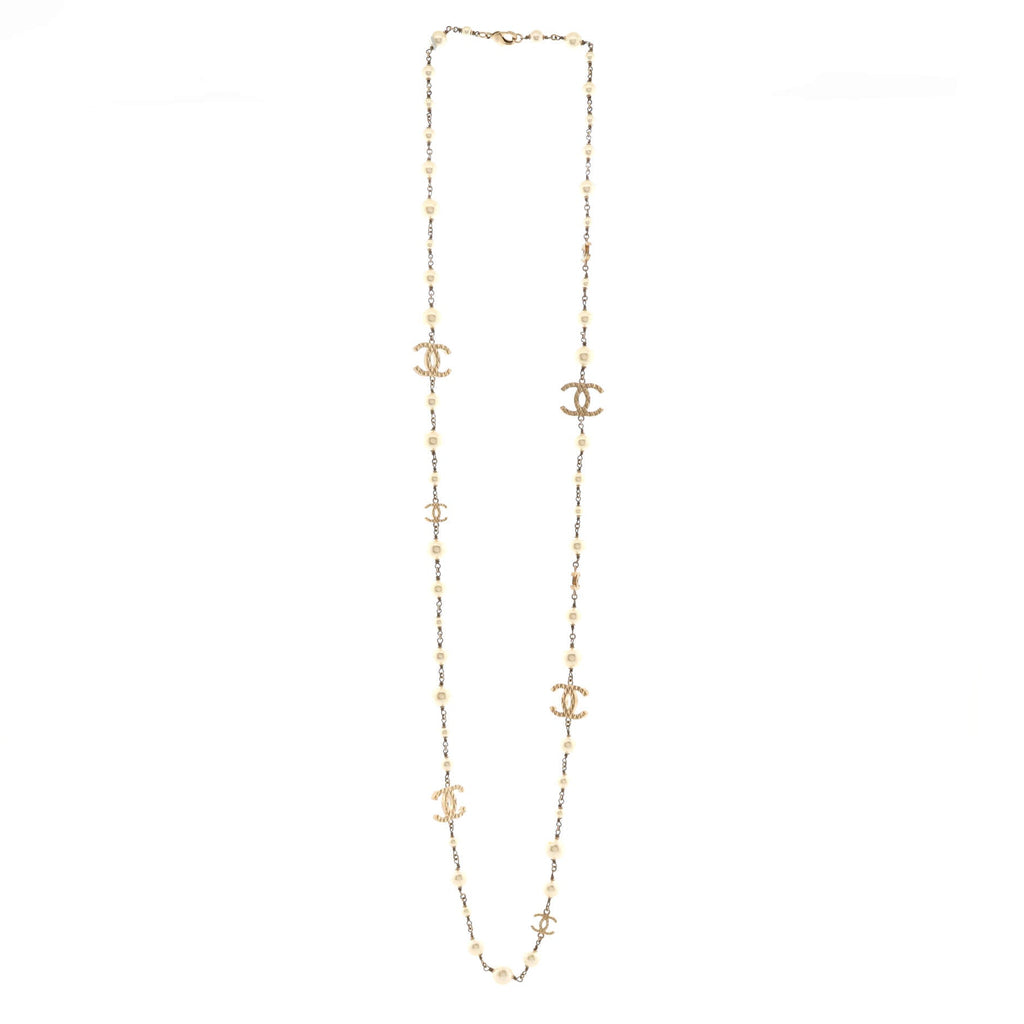 CC Station Long Necklace Metal with Faux Pearls