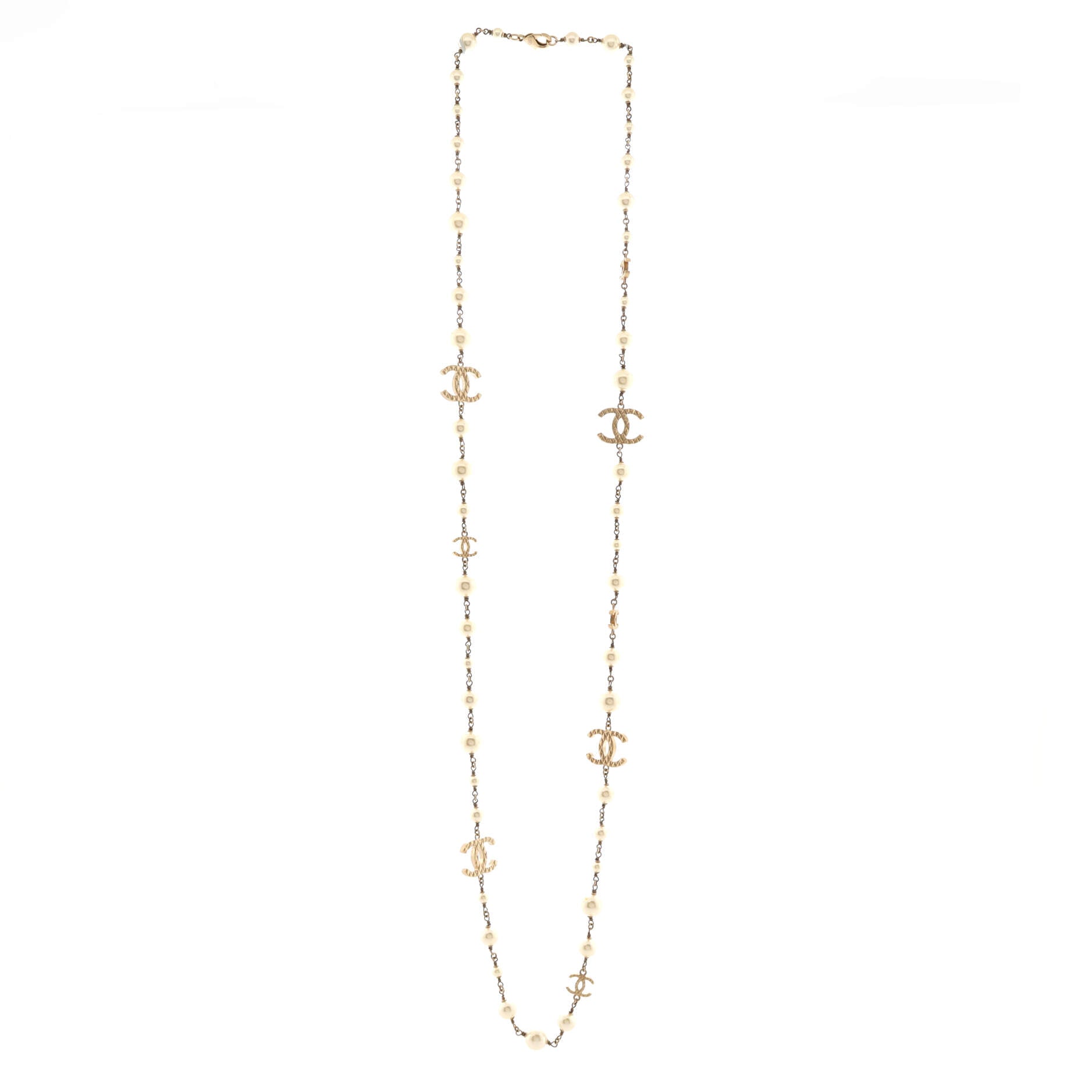CC Station Long Necklace Metal with Faux Pearls