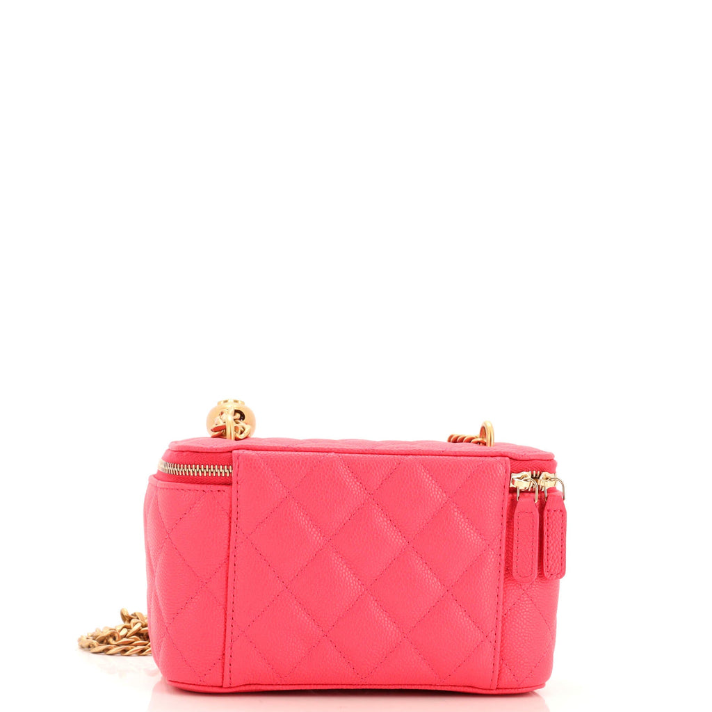 Sweet Heart Vanity Case with Chain Quilted Caviar Small