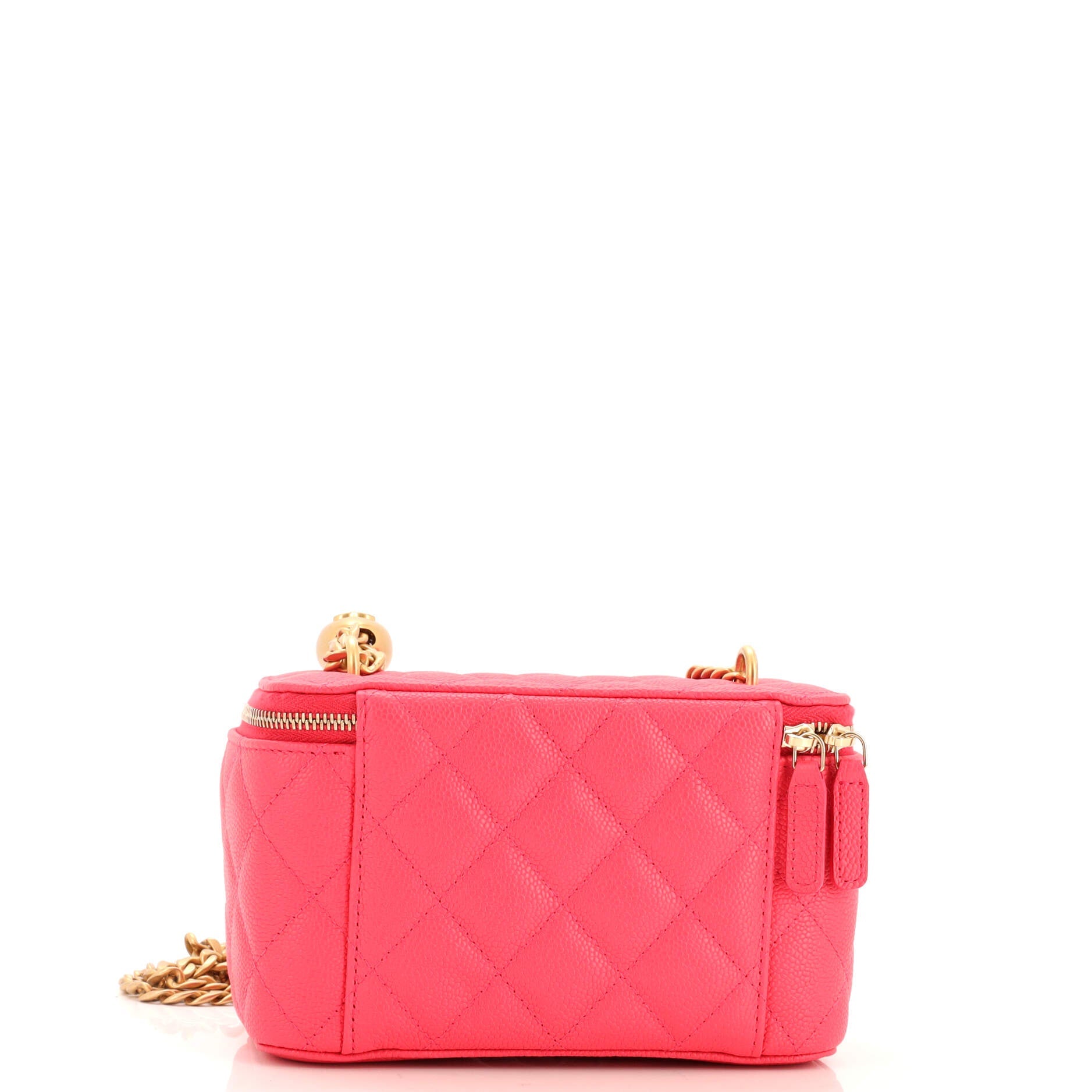 Sweet Heart Vanity Case with Chain Quilted Caviar Small