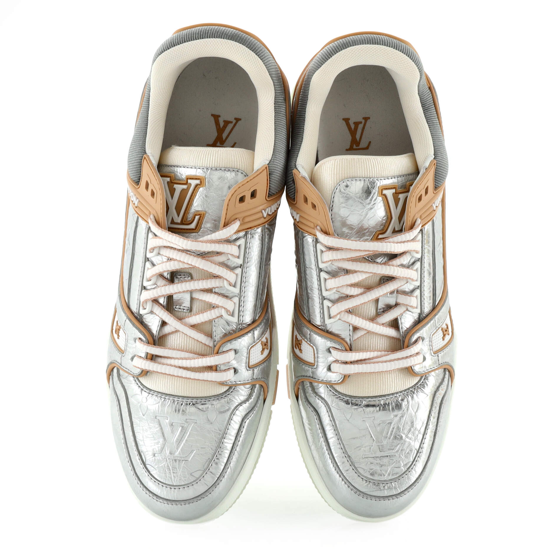 Men's LV Trainer Sneakers Monogram Embossed Metallic Leather